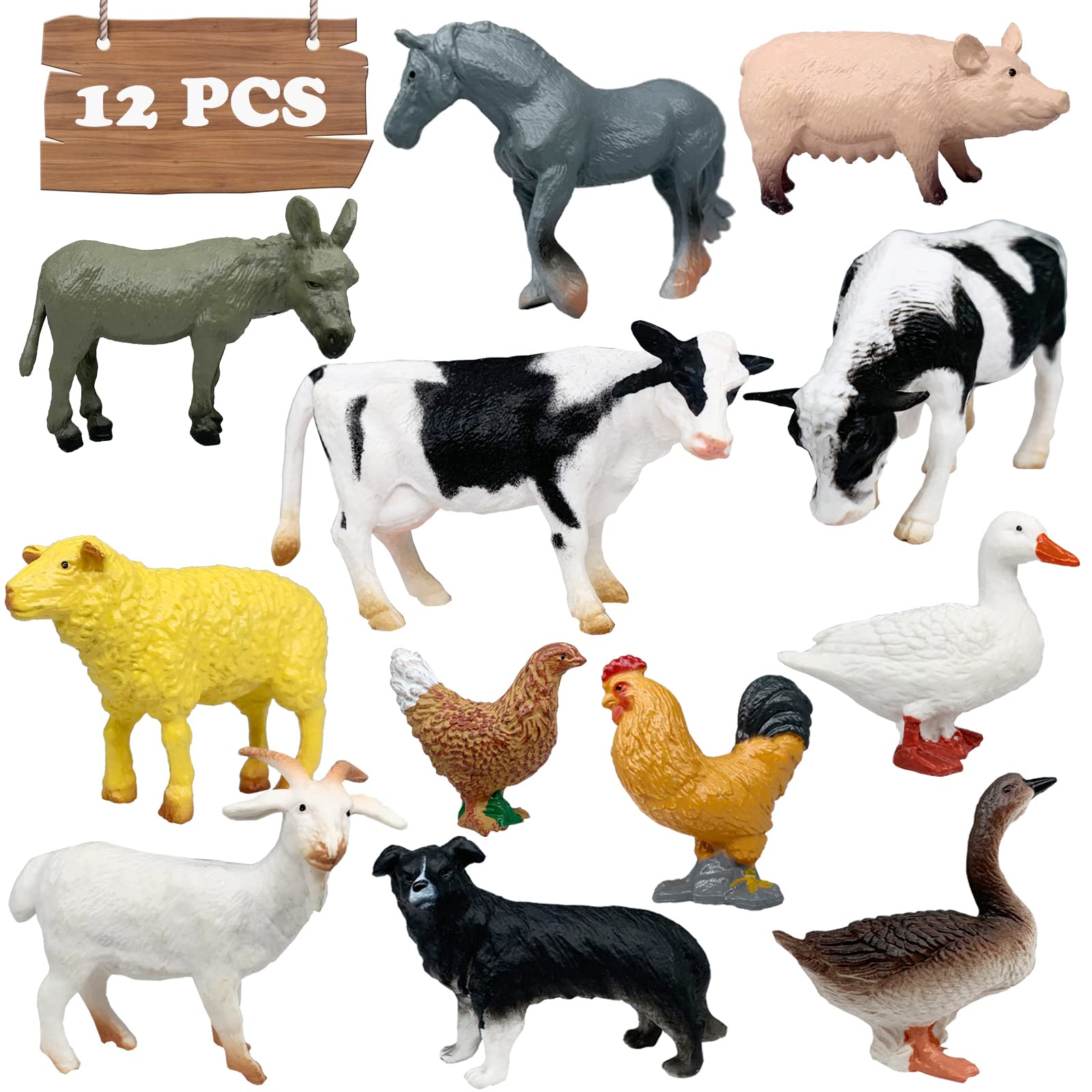 Higherbros Farm Anima l Figurines Country Animal Toys Set Birthday Cake Topper, Garden Decoration for Kids 10 Pcs Wildlife Figurines Animal Figures
