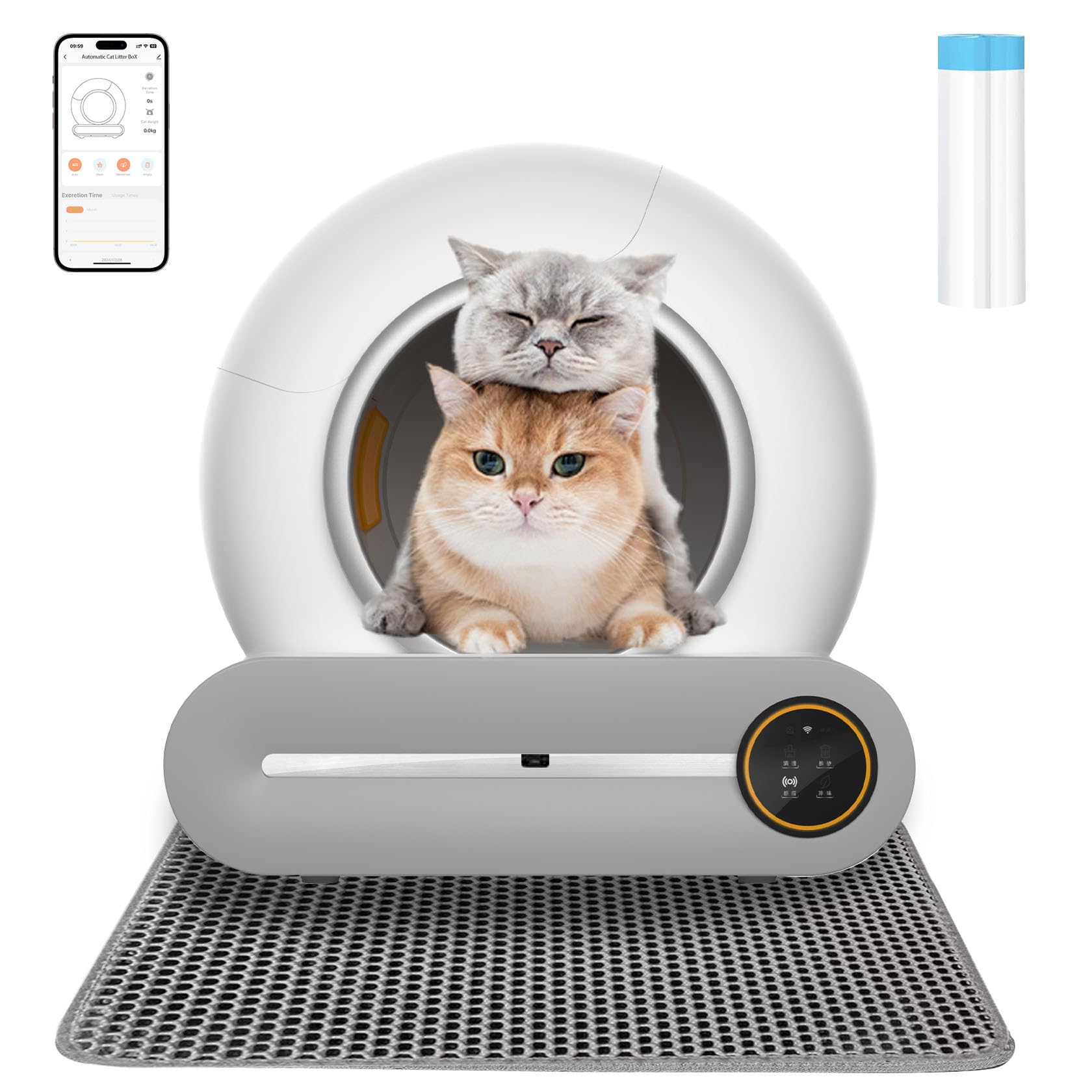 Self Cleaning Cat Litter Tray, Automatic Cat Litter Tray - 65L Capacity XXL, Enclosed Automatic Litter Box, Extra Large/Odor Removal/APP Control, Suitable For Multi-Cat Households