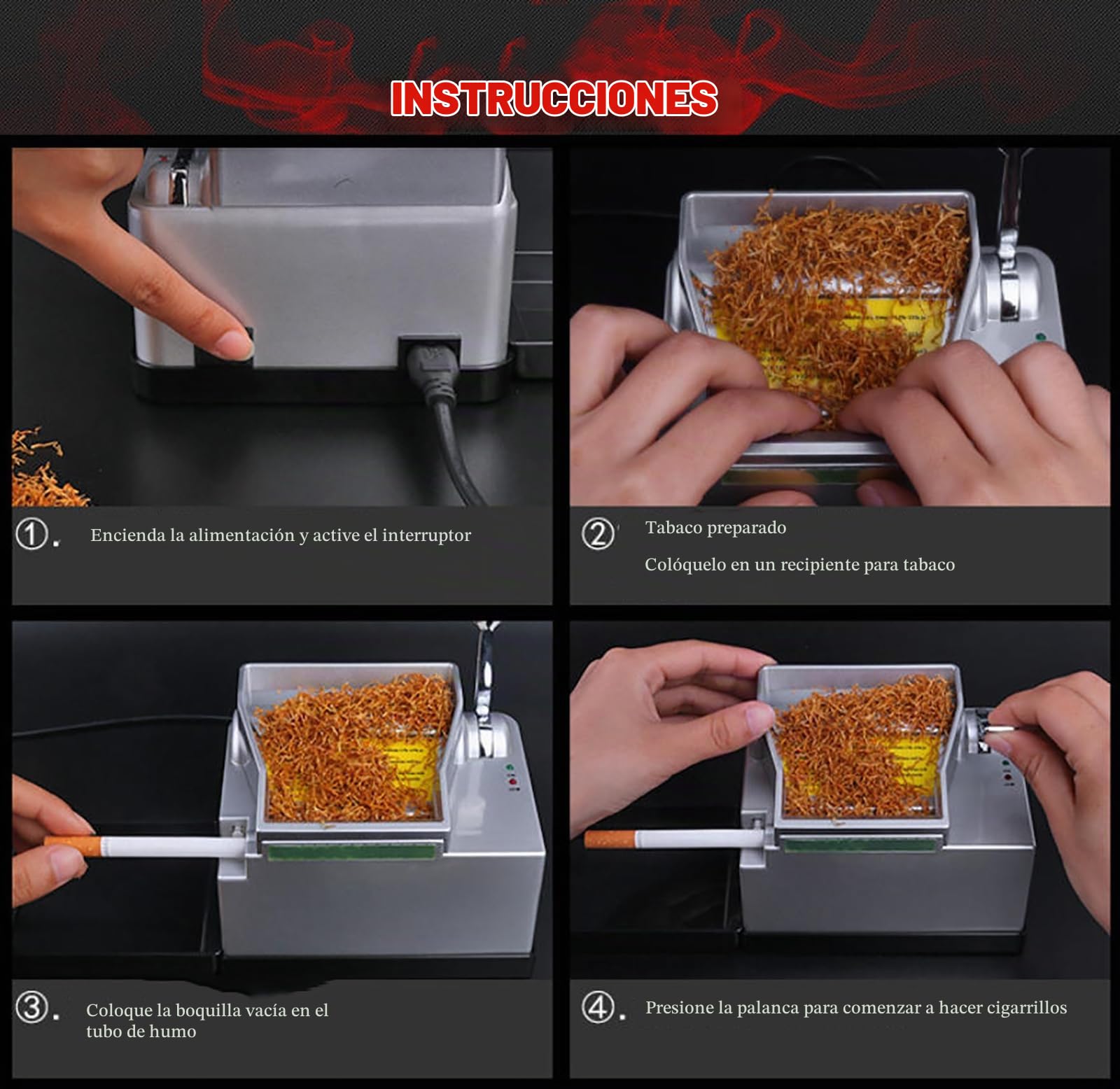 Máquina automática de liar cigarrillos, motor de alta frecuencia, descarga uniforme, incluye cepillo de limpieza, compatible con la mayoría de papeles y tuberías de cigarrillos