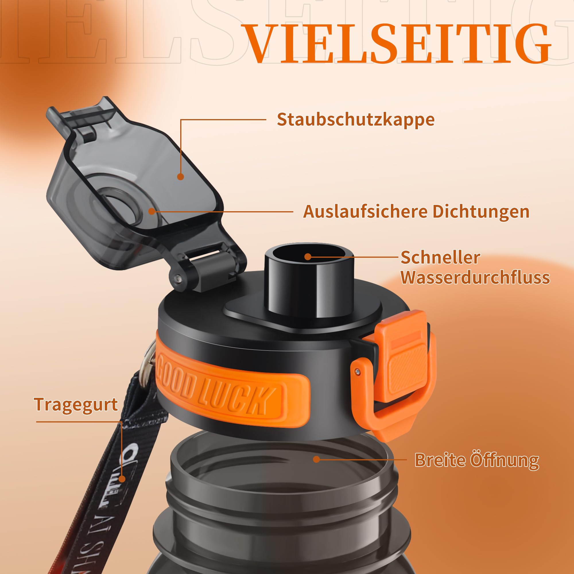 YC Kitchen Borraccia Sportiva Motivazionale 1L - Borraccia 1 litro, Bottiglia d'acqua Sportiva con paglia e trasporto cinghia