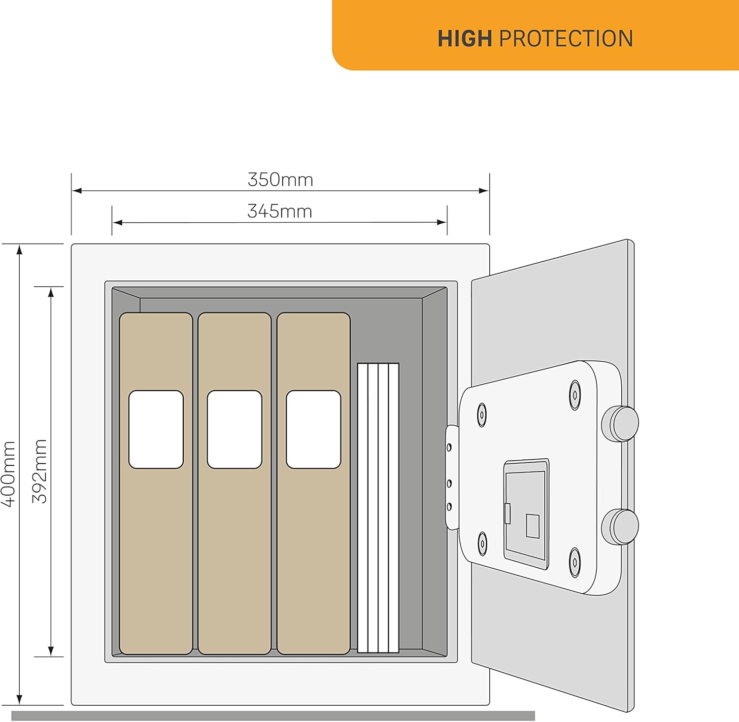 Diagram showing dimensions of Yale safe