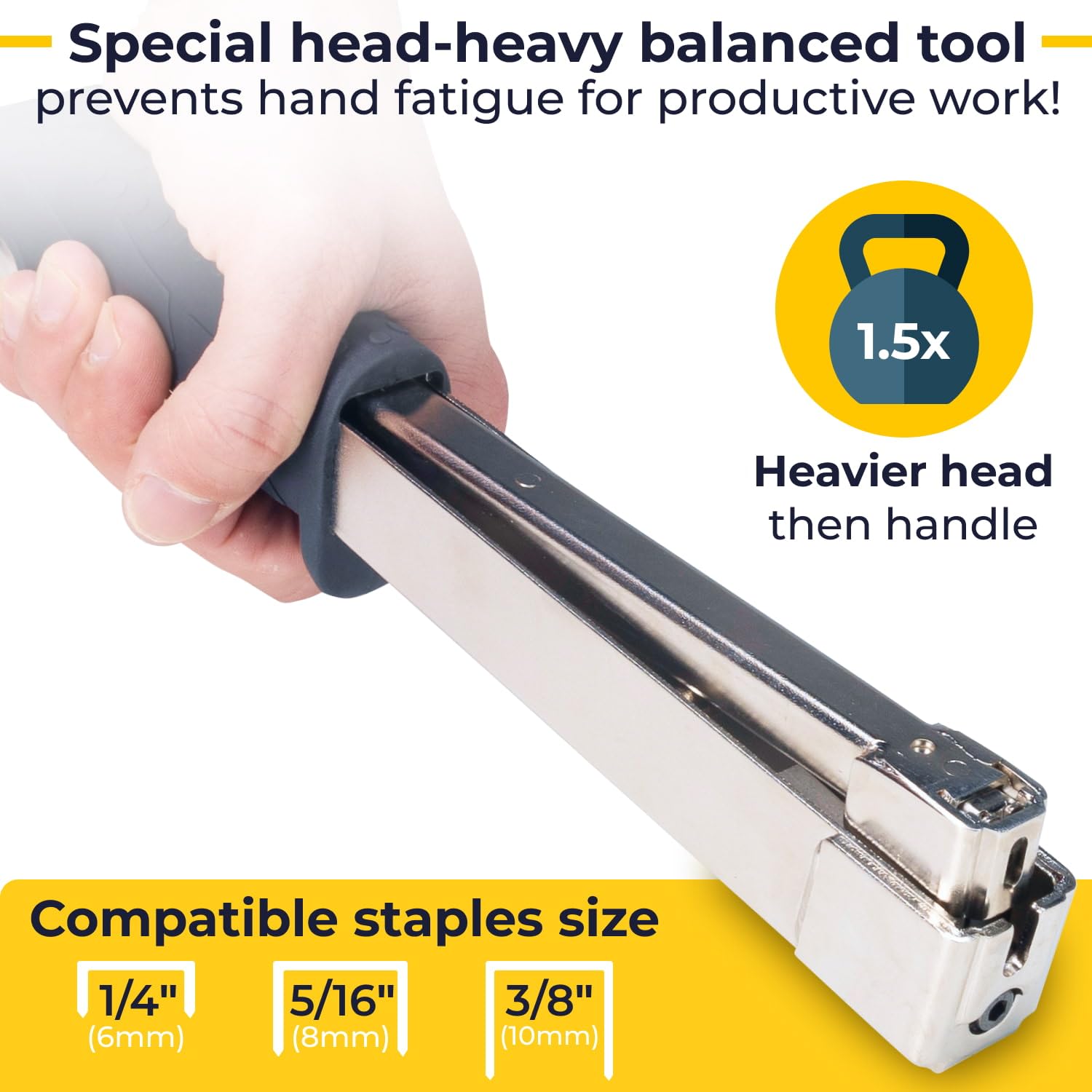 IDL Packaging HT-9-11 Heavy-Duty Hammer Tacker Stapler for 3/8" (10 mm) Crown Staples - Extra-Efficient Manual Hammer Stapler for Roofing Underlayment, Fencing, Flooring Installation, Construction