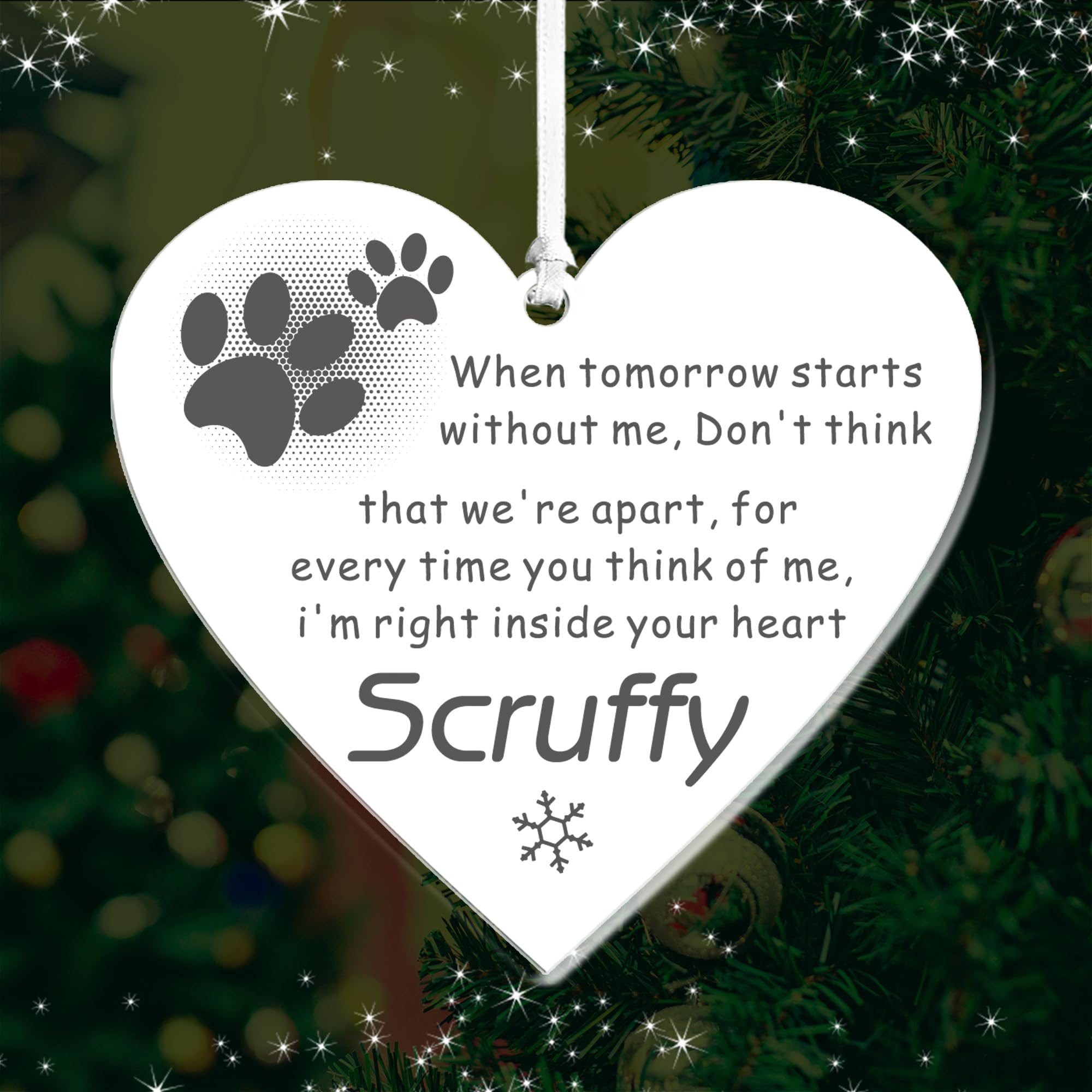 EDSG Personalised Dog Memorial Christmas Tree Decorations Pet Christmas Baubles Gifts Custom White Acrylic Hanging Xmas Pet Bereavement Gifts with Any Name for Loss of Dog Cat Puppy(Heart,Design 3)