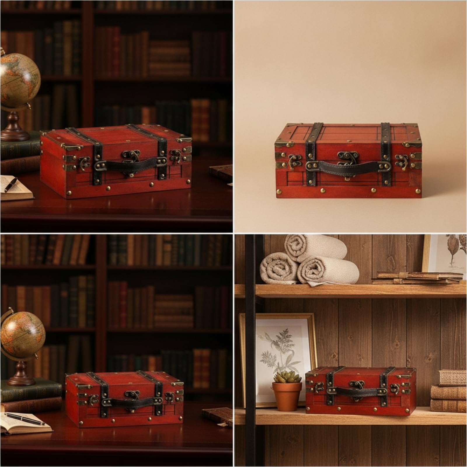 KESOTO Caja Almacenamiento Rústica con Tapa y Acabado Envejecido para Guardar Artículos Comunes y Fotografías en Escritorios O Como Elemento corativo Nostálgico