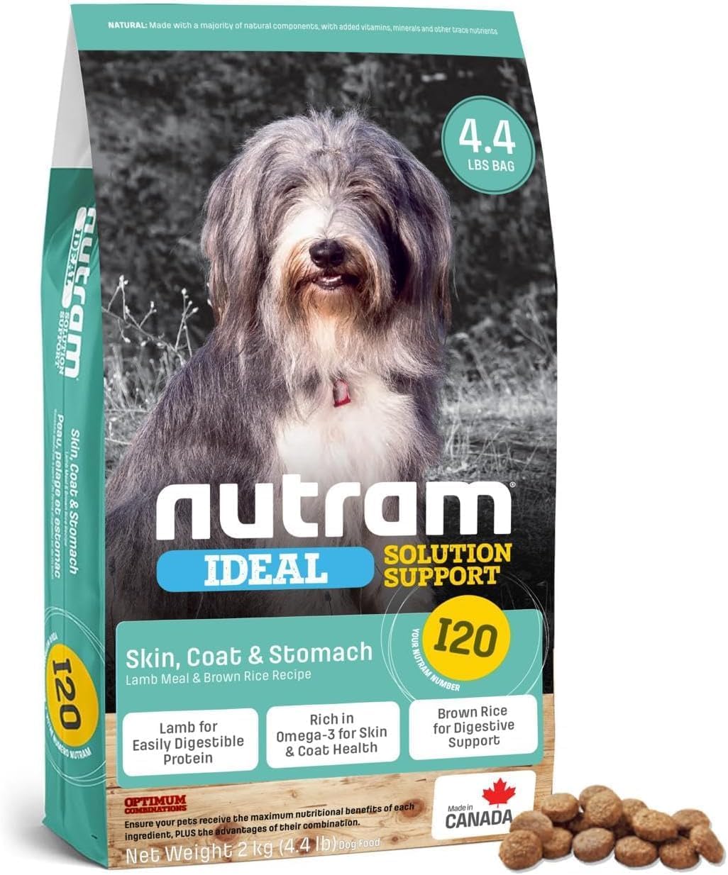 I20 Lamb Dog Food Brown Rice Pumpkin Salmon Oil Rosemary - Chicken Free Kibble (4.4 lbs)