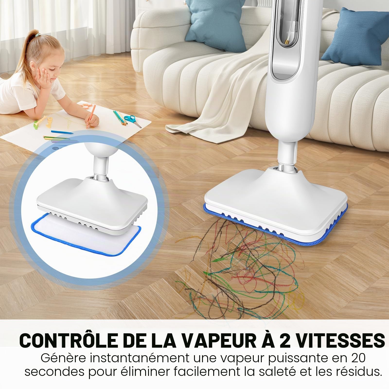 Nettoyeur Vapeur Électrique à Main pour Sol et Tapis 3500W 2 Vitesses Lucn