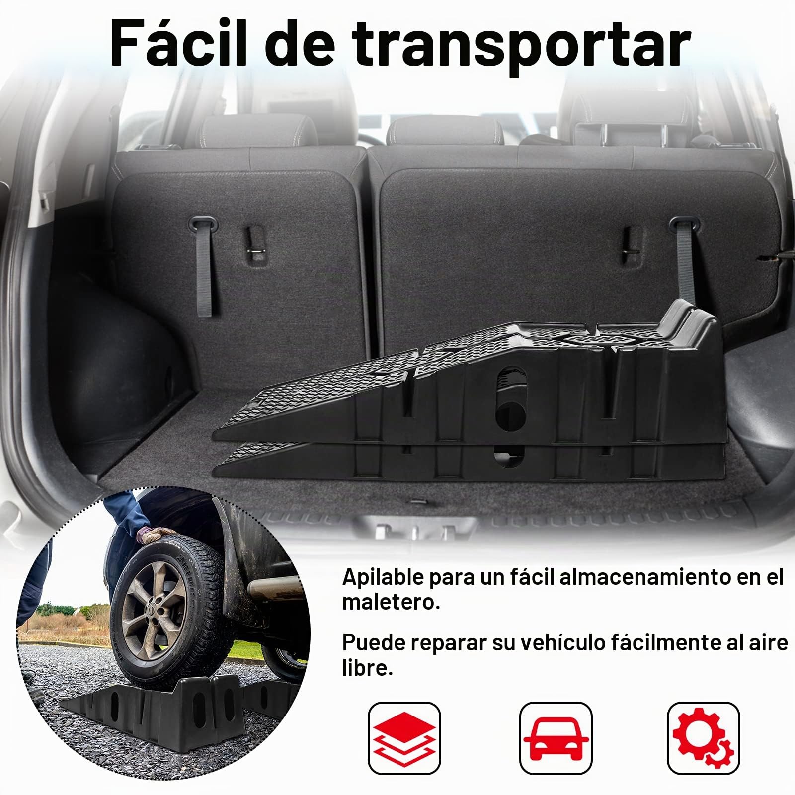 2 rampas de carga para automóviles de plástico, rampa de carga de hasta 2,5 toneladas, plataforma elevadora con protección contra sobresalientes, plataforma elevadora de carga