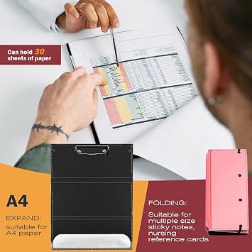 Nursing Clipboard, Trifold Nurse Clipboard, Nursing Nurse Clipboard Foldable, Folding Clipboard with Nursing Cheat Sheets, Foldable Medical Clipboard for Nurses, Nursing Students, Doctors (Pink)