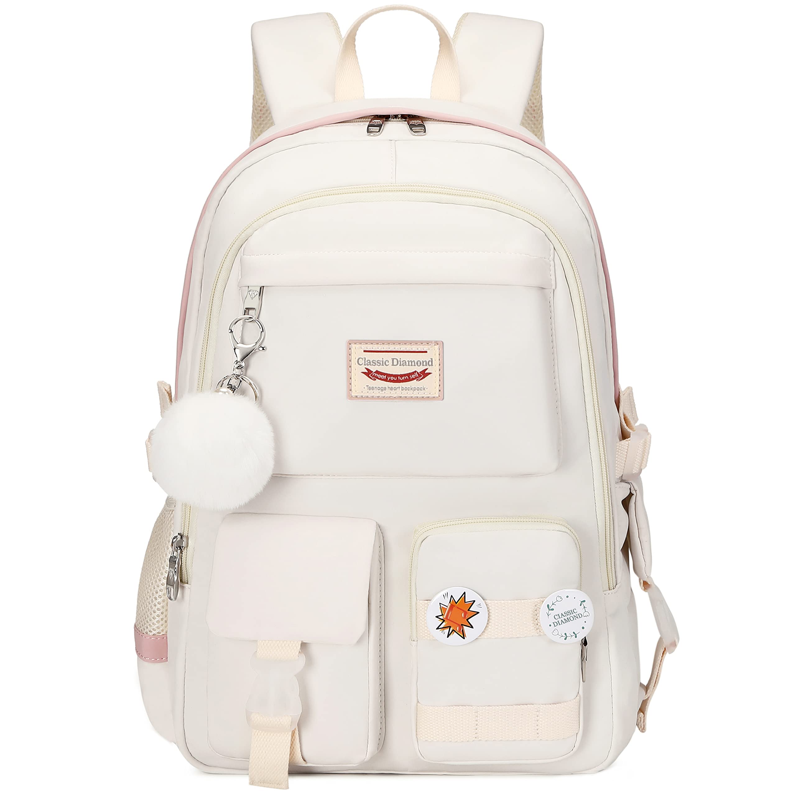 Classic Diamond School Backpack for Girls Backpack Cute Bookbag Kawaii School Bag Anime College Backpack for Teen Girls, White, L, Anime