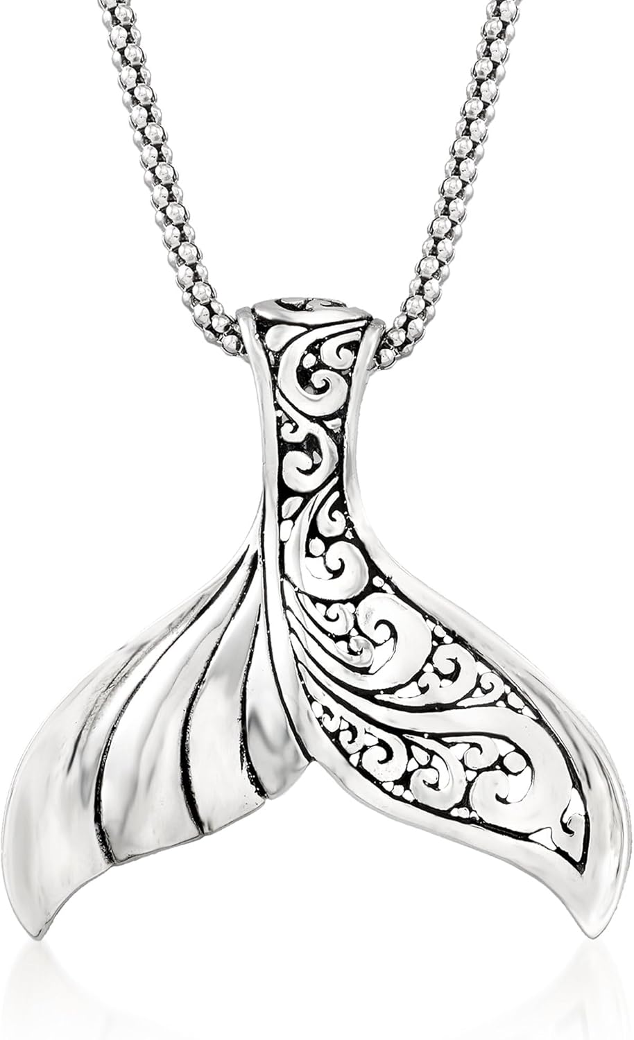 Ross-Simons Sterling Silver Bali-Style Whale Tail Pendant Necklace. 18 inches