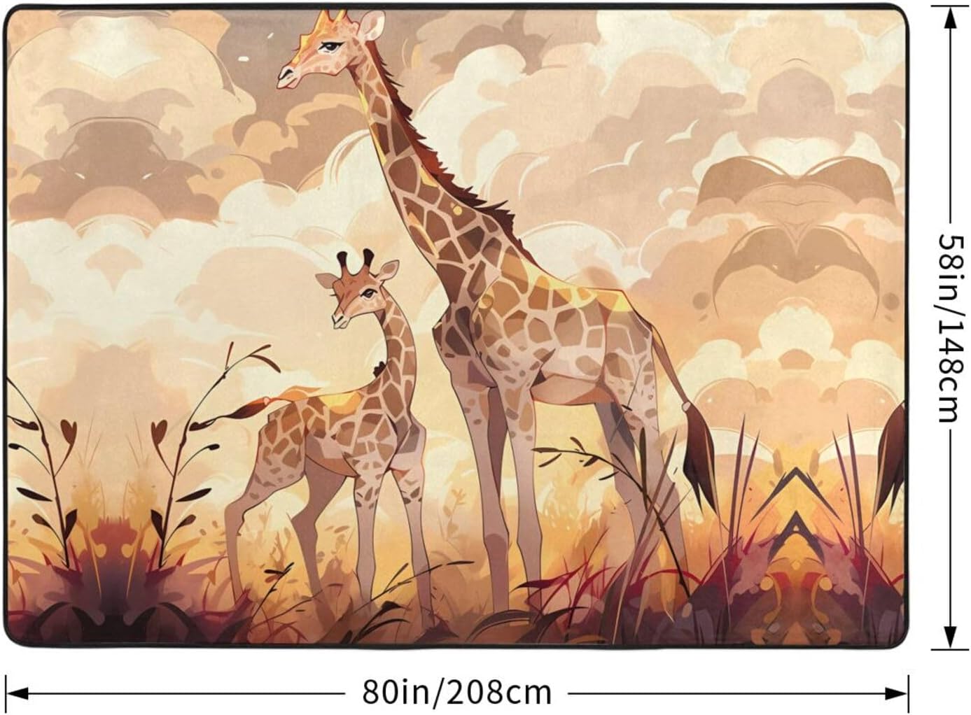 Giraffe Mother and Child Printed Floor mat 80x58 inches, Non-Slip Decorative Carpet for Bedroom and Living Room