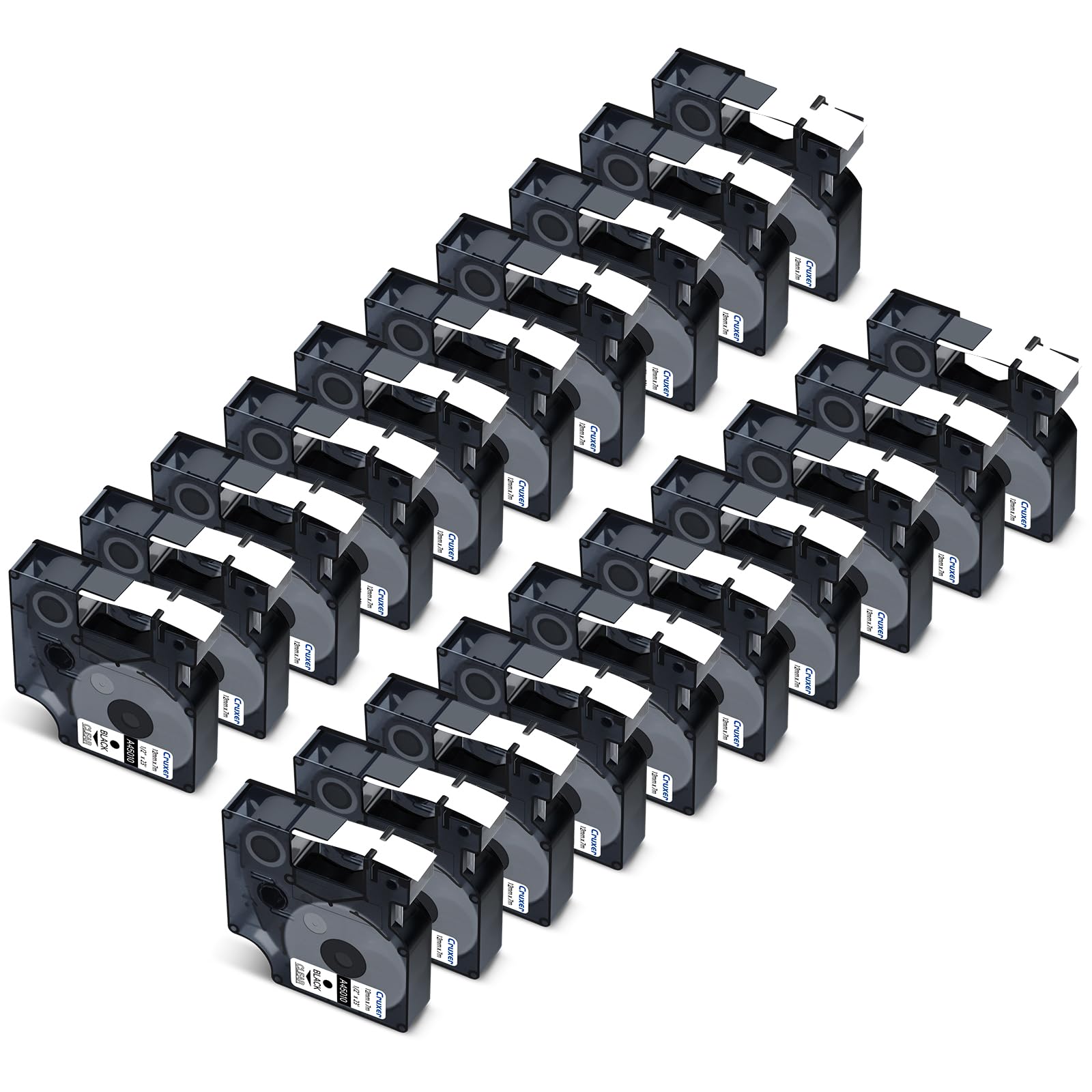 Cruxer Pack de 20 cintas de etiquetas compatibles con Dymo D1 45010 S0720500 A45010, negro sobre transparente, 12 mm x 7 m, repuesto para Dymo LabelManager 160 210D 500TS Labelpoint 100 350