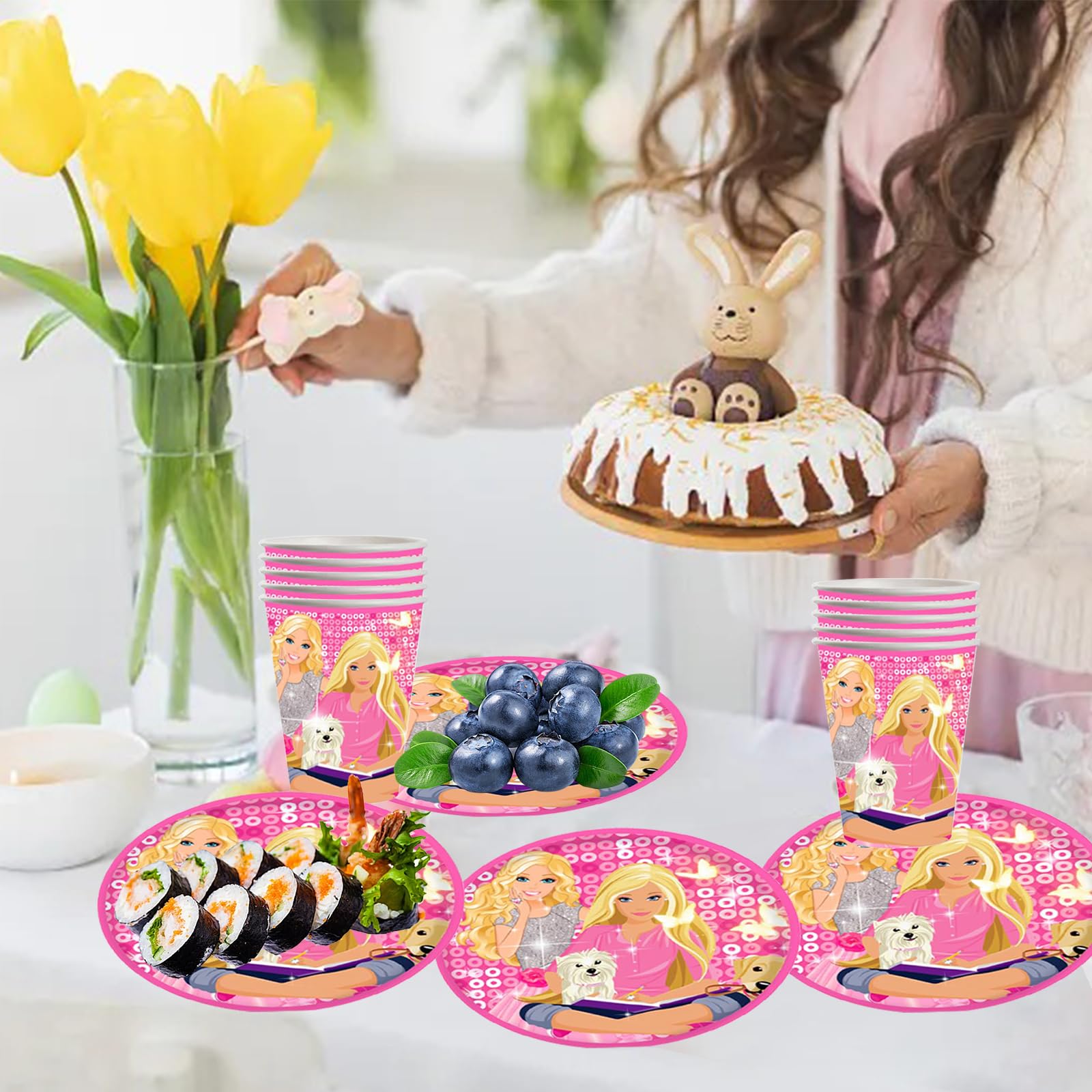 Set Stoviglie Party Principessa Barbie - 41 Pezzi Per 10 Ospiti - Piatti, Bicchieri E Tovaglioli - Foto 11