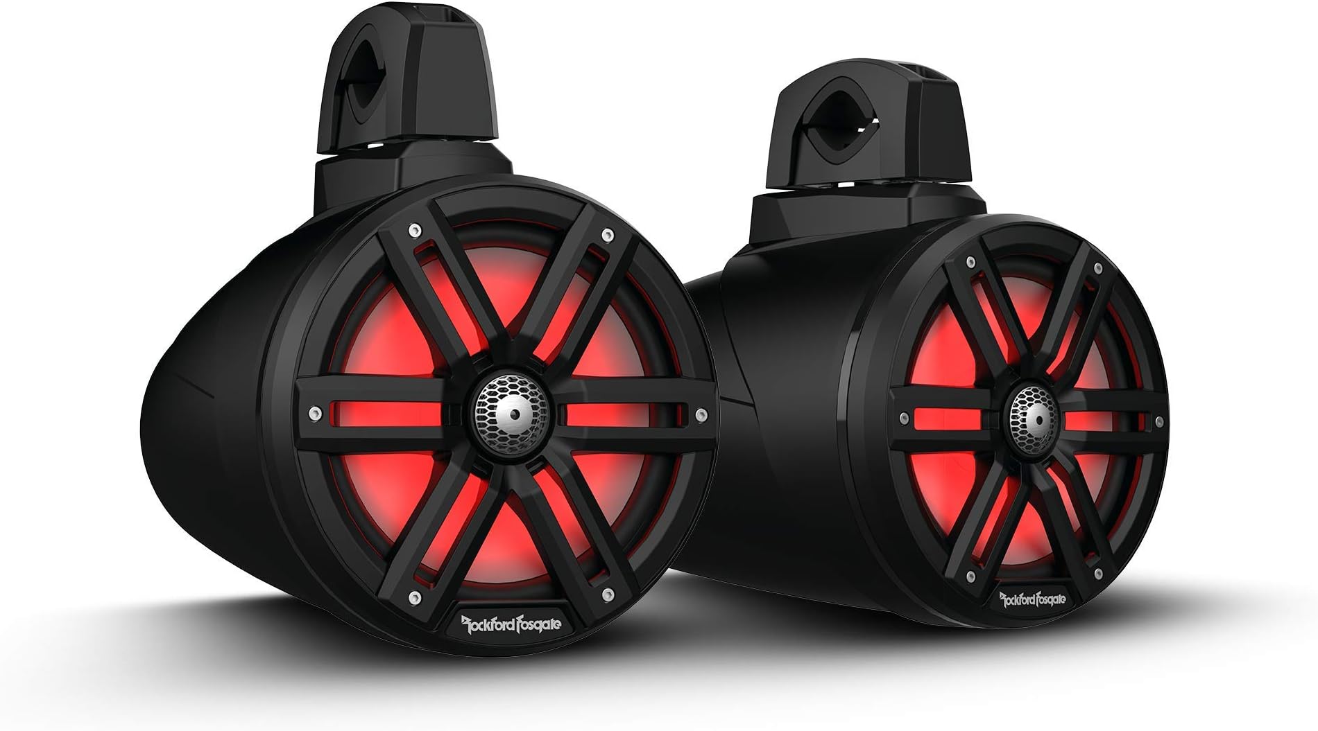 M2WL-8B Color Optix Multicolor LED Lighted 8" 2-Way Marine Wake Tower Cans & Speakers 250 Watts RMS / 1000 Watts Peak with Stainless & Sport Grilles, Mounting Hardware - Black (Pair)