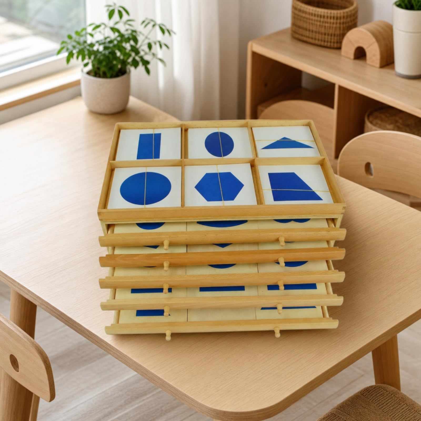 Qianly Cassettiera Geometrica Didattico Cassettiera per Bambini Educativo Ordinato Giocattolo per Scuola Dell'infanzia, Casa