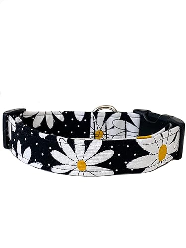 Miniatura 2 de Black and White Daisy Dog Collar with Buckle - Made in the USA - Handmade by Collars by Design X-Large