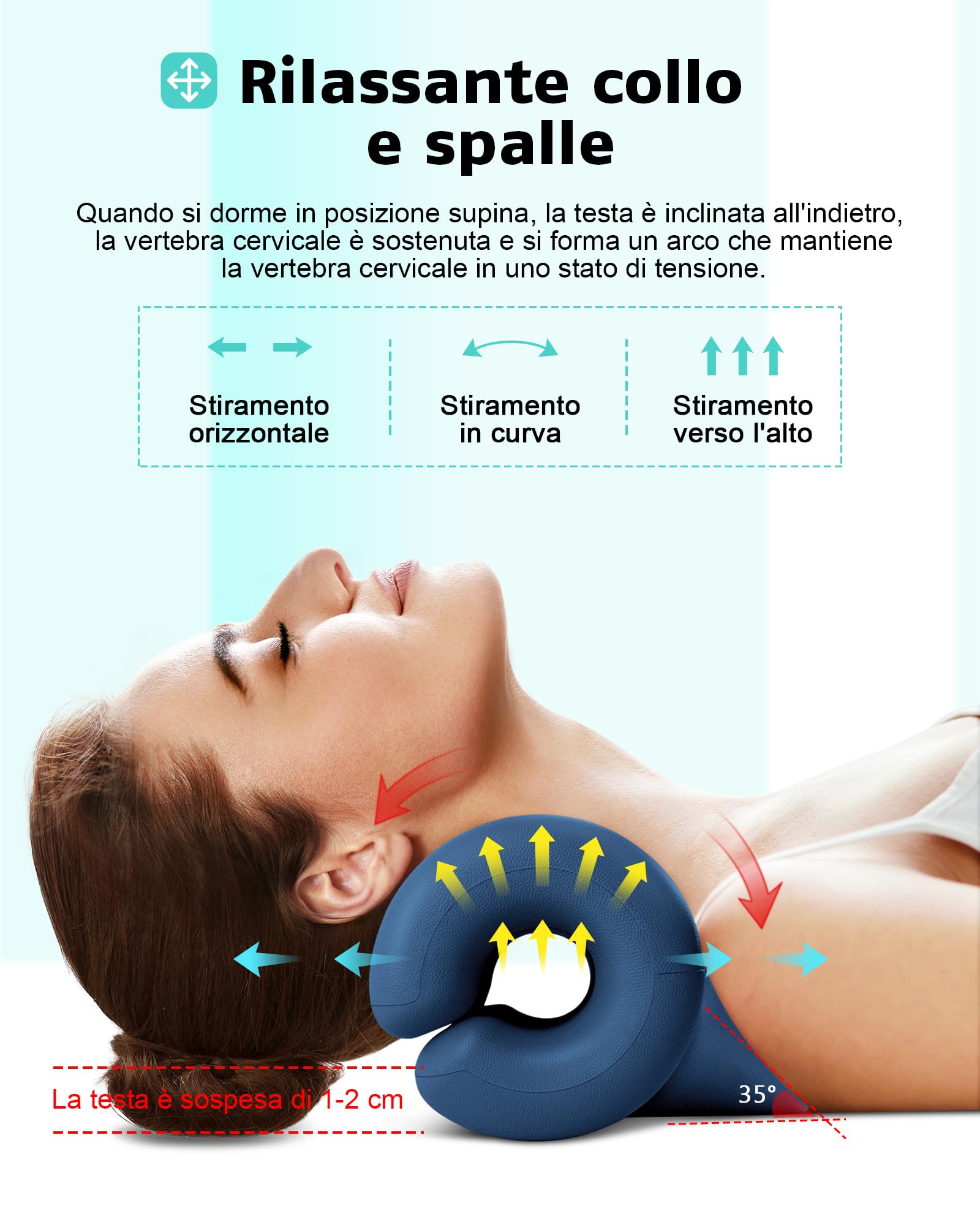 Relajador de Cuello y Hombros, Dispositivo de Tracción Cervical Portátil, Camilla de Cuello, Salida para Corrector de Postura de Cuello para Alivio del Dolor de TMJ (Azul oscuro)
