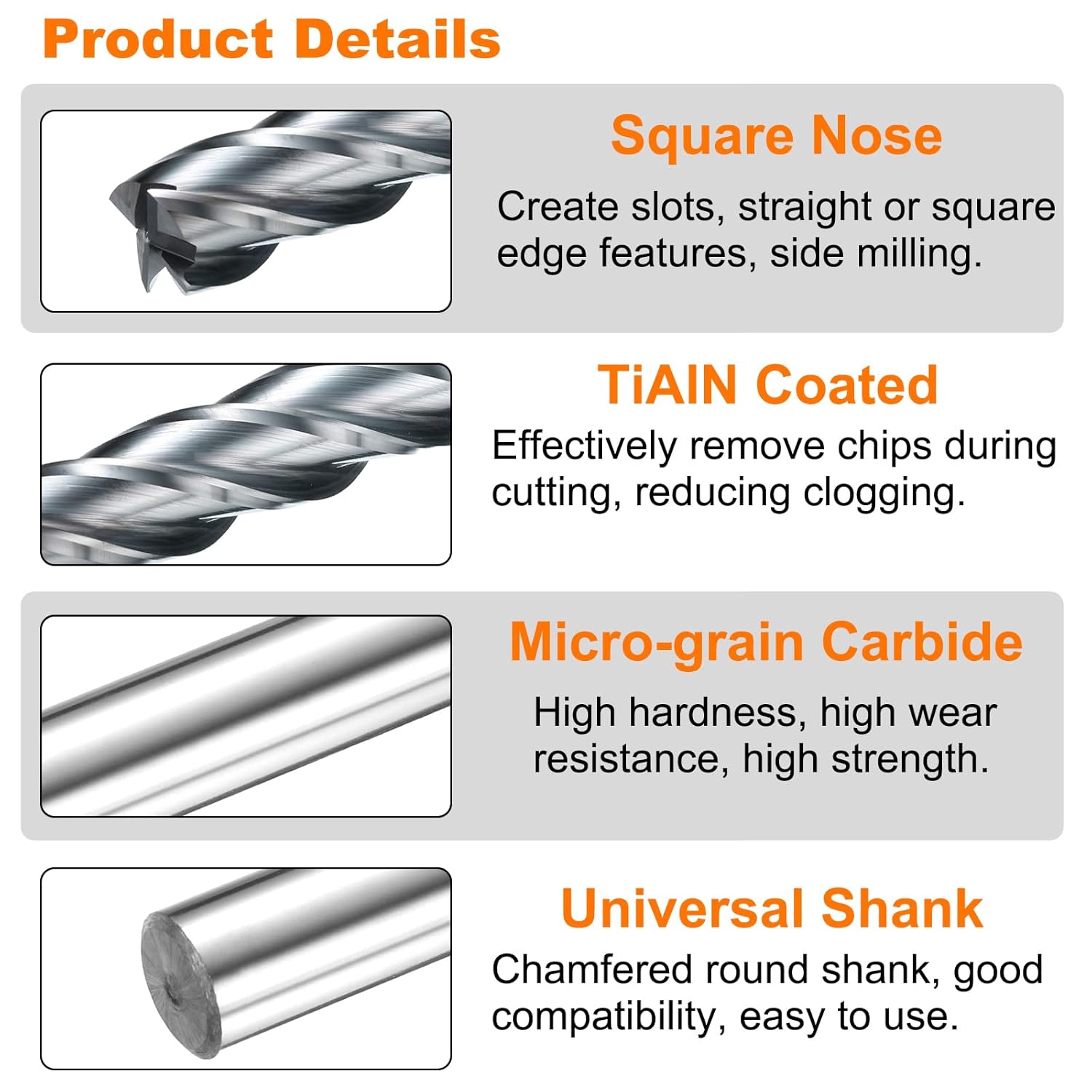 HARFINGTON Carbide Square Nose End Mill Bit 7/16" Cut Dia 4 Flutes TiAlN Coated Milling Cutter for Hardened Steel Metal (7/16" Shank 2" Cut Length 4-1/4" Long 30 Degree Helix HRC53-55)