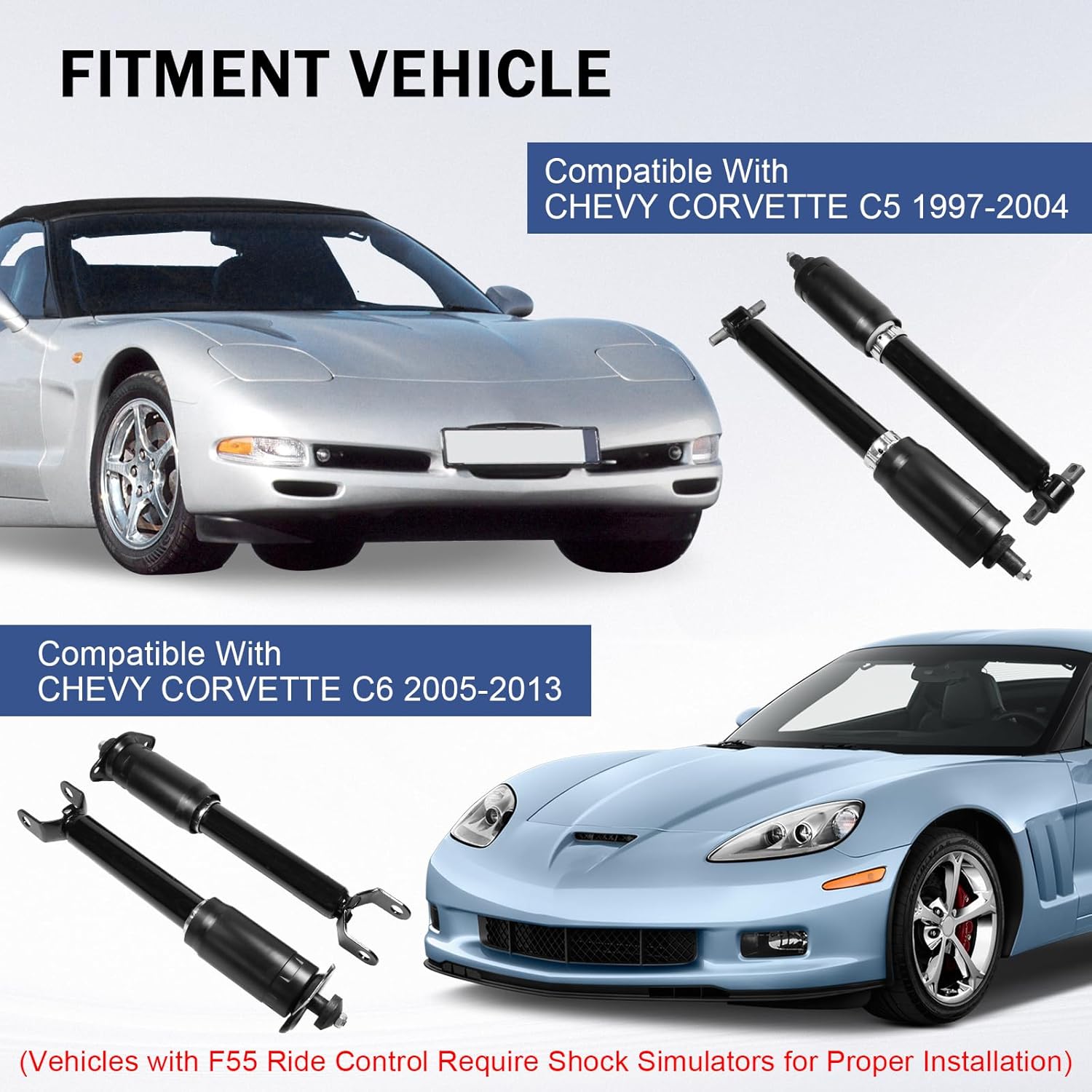 Front & Rear Shocks Compatible with CHEVY CORVETTE C5 C6 1997-2003 C-5 C-6 C6 Z06 ZO6 Upgrade 46MM GAS Shock Absorbers