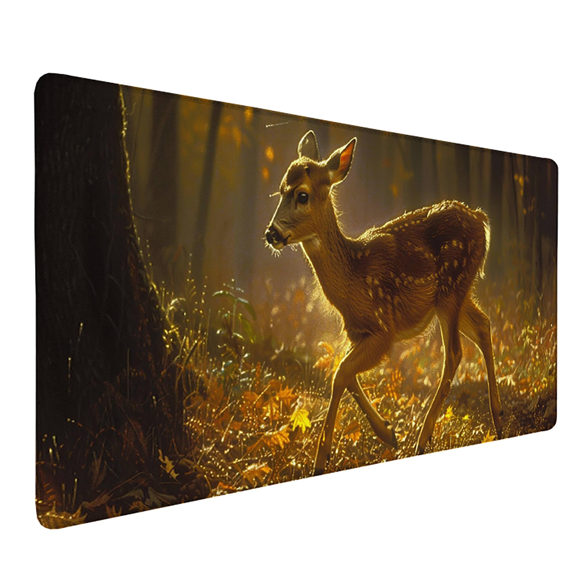 Żółta podkładka pod mysz XXL, podkładka na biurko, 1200 x 600 cm, szyte krawędzie, podkładka pod mysz, gumowa podstawa, jeleń, stabilna przyczepność na gładkich powierzchniach, poprawia precyzję, do