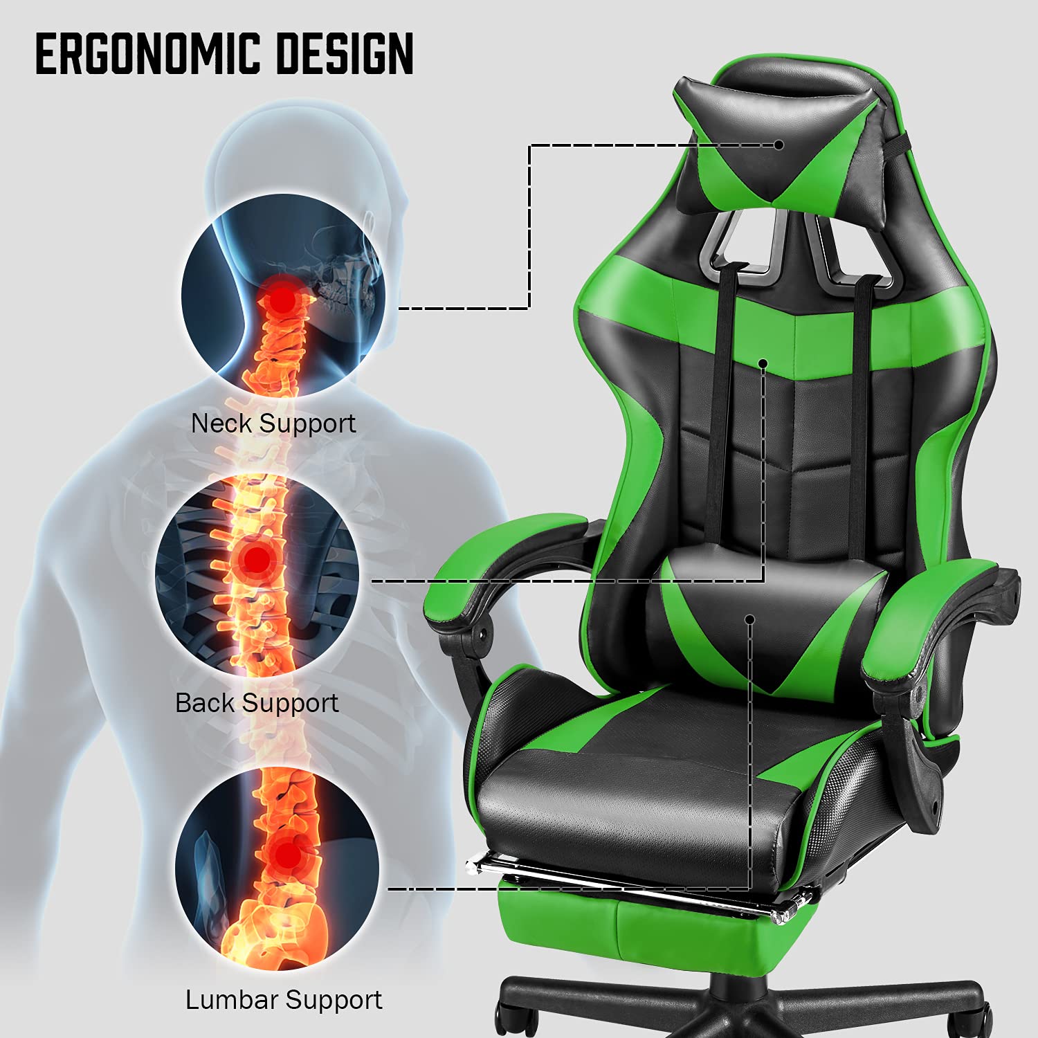 Buy Soontrans Game Chairs for Adult,Green Gaming Chair with Footrest