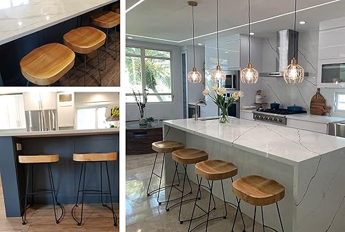 Miniatura 6 de Juego de 2 sillas de bar estilo rústico retro americano, taburete de bar simple de moda moderna, silla de comedor de madera de mediados de siglo,