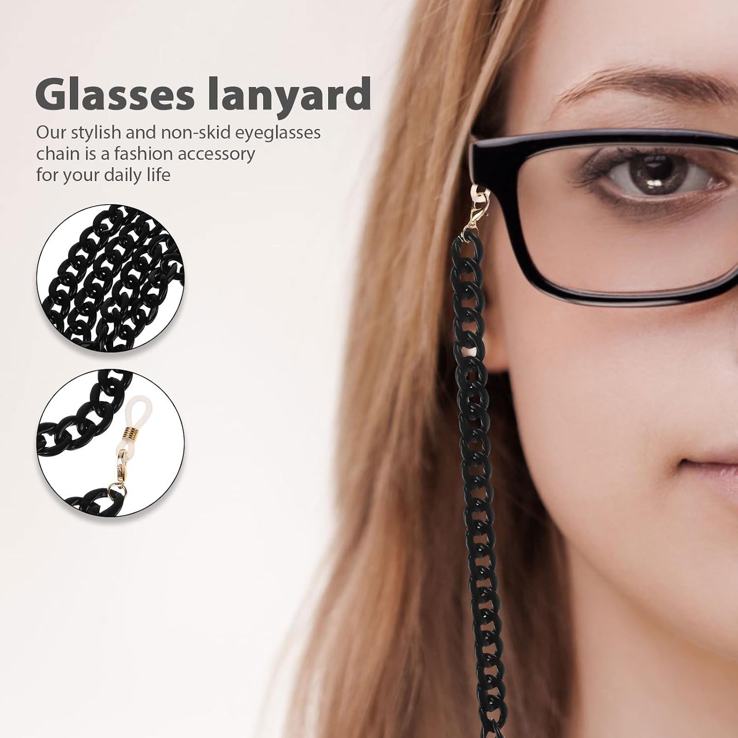 Chic Black Acrylic Eyeglasses Chain Anti-slip Glasses Hanging Strap Multifunctional Eyewear Rope for Women and Men Daily Use
