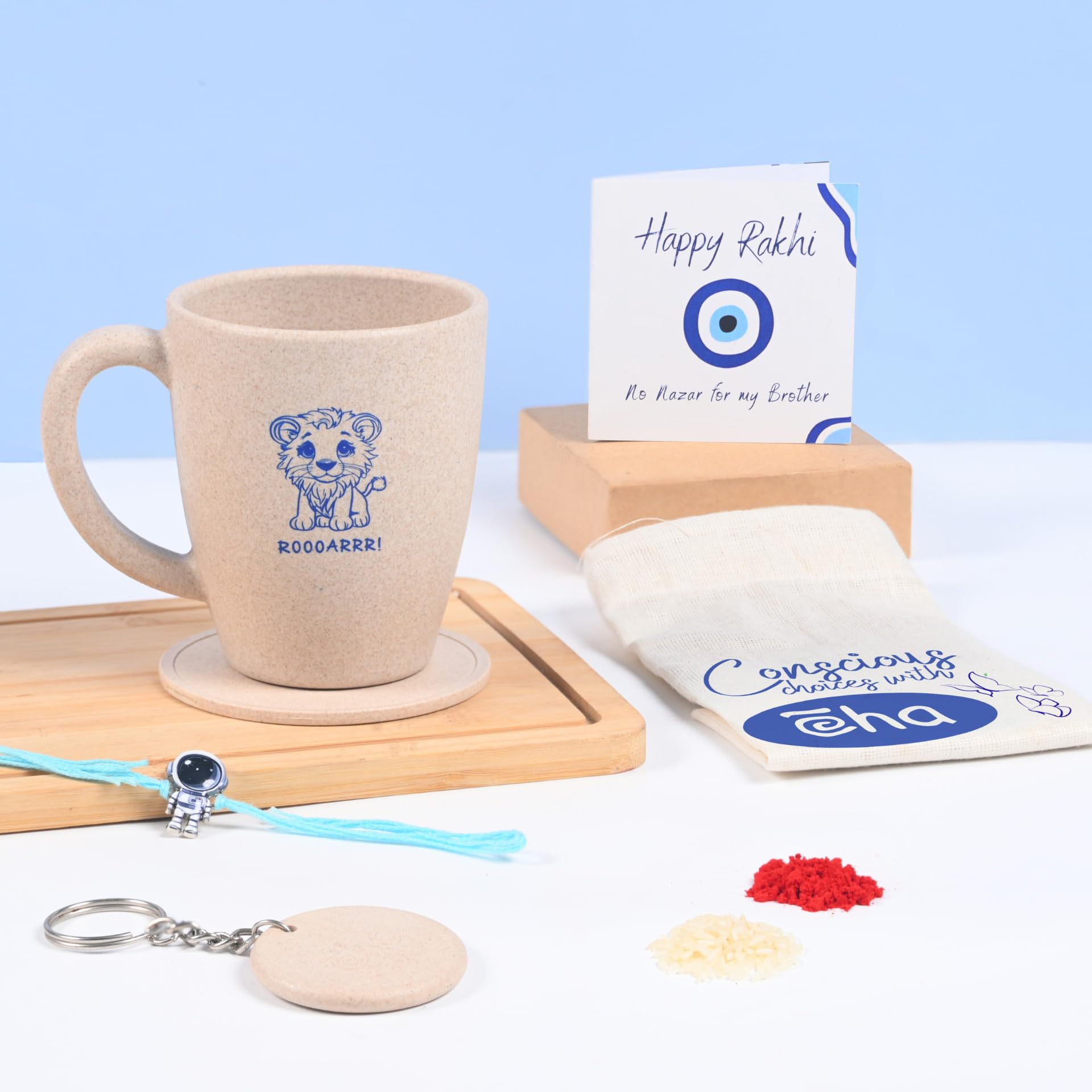 Eha Earth Friendly Rakhi for Kids Made with Rice Husk | Rakhi Set of 1 | Rakhi Gift for Brother | Printed Mug & Rakhi Hamper | Gift for Rakshabandhan