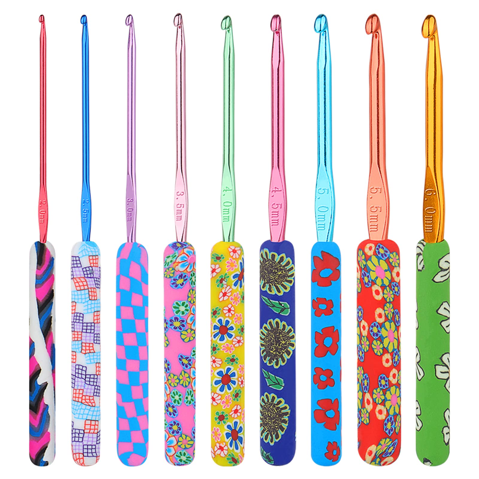 Aeelike Set 8 Uncinetti Ergonomici In Linea - Manici In Silicone TPR Colorato - Testa Liscia ABS - Per Principianti E Professionisti