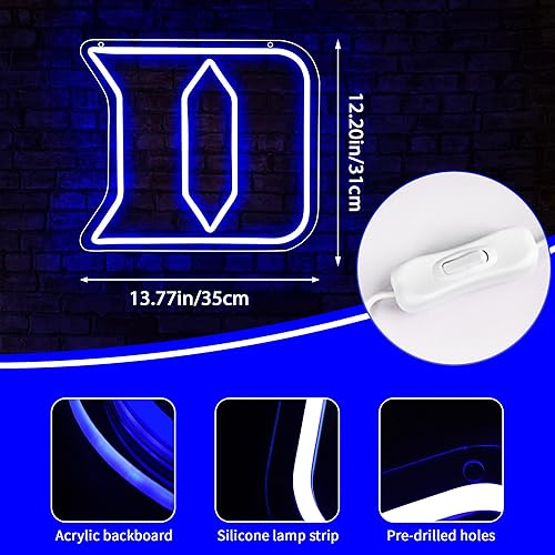 Miniatura 3 de Duke - Letreros de neón, letra D, letrero LED de neón, logotipo del equipo de baloncesto universitario, letreros de luz con nombre de la universidad