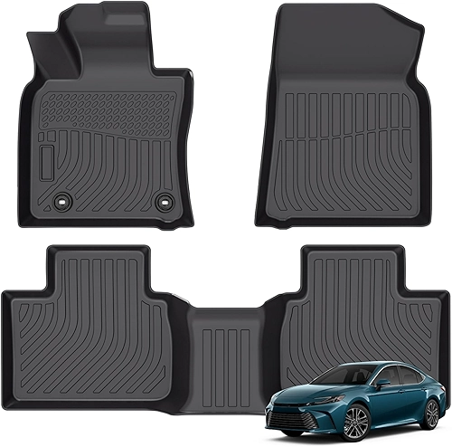 SMABEE Tapetes de chão compatíveis com Toyota Camry 2025 2026 (inclui híbrido/SE/XSE/LE/XLE/LEV) Acessórios de carro TPE para todos os climas, tapetes de carro de 1ª e 2ª fileiras, interior preto