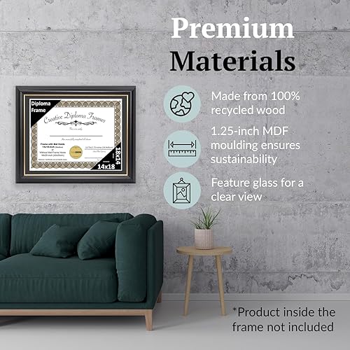 Vista 86 de Creative Picture Frames Marco para diploma Rockefeller de 9 x 12 pulgadas, color negro con borde dorado, muestra un certificado de 9 x 12 pulgadas