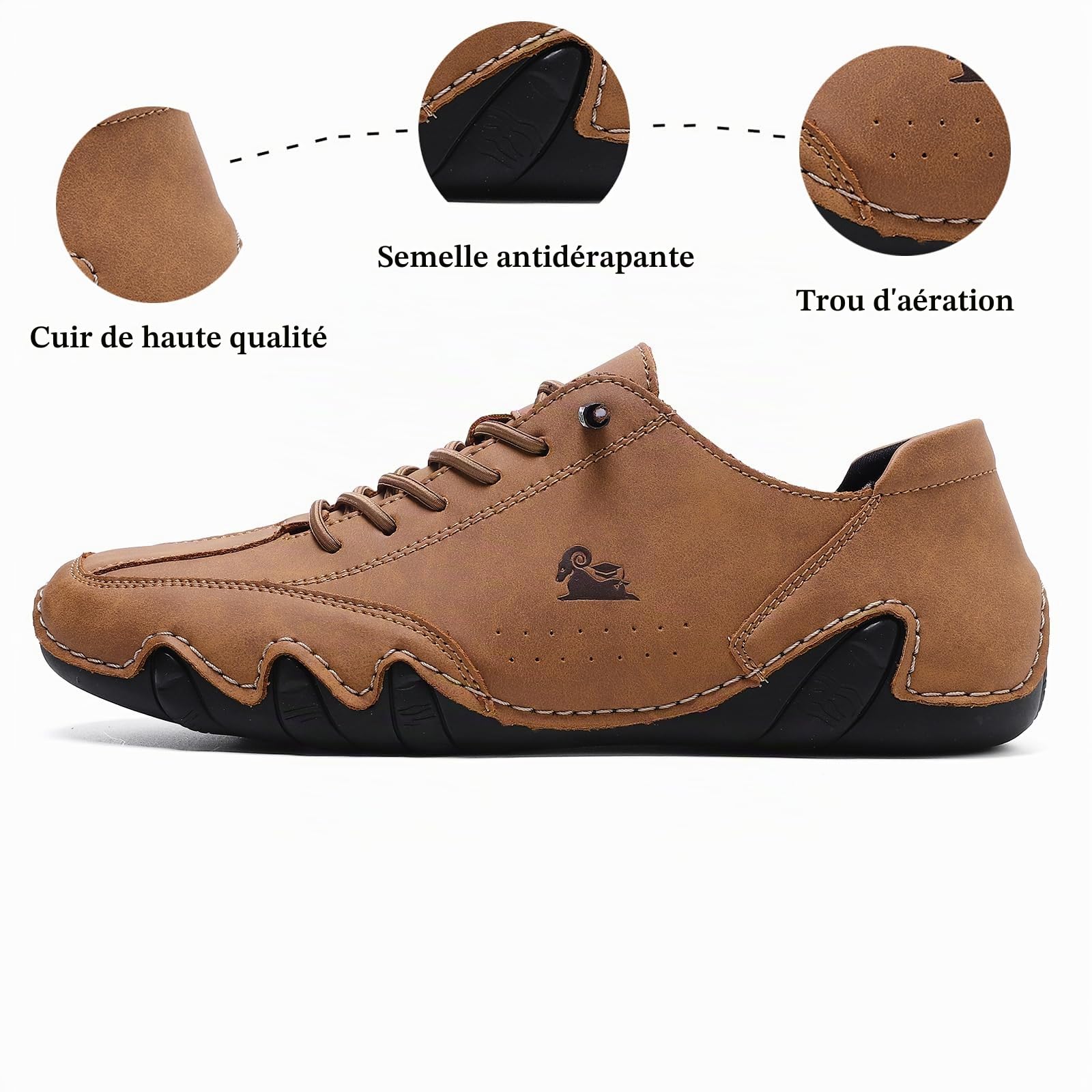 Mocassins pour Hommes Chaussures en Cuir Respirantes Chaussures de Bateau à Lacets DécontractéEs, Plates et LéGèRes, avec Semelles en Caoutchouc