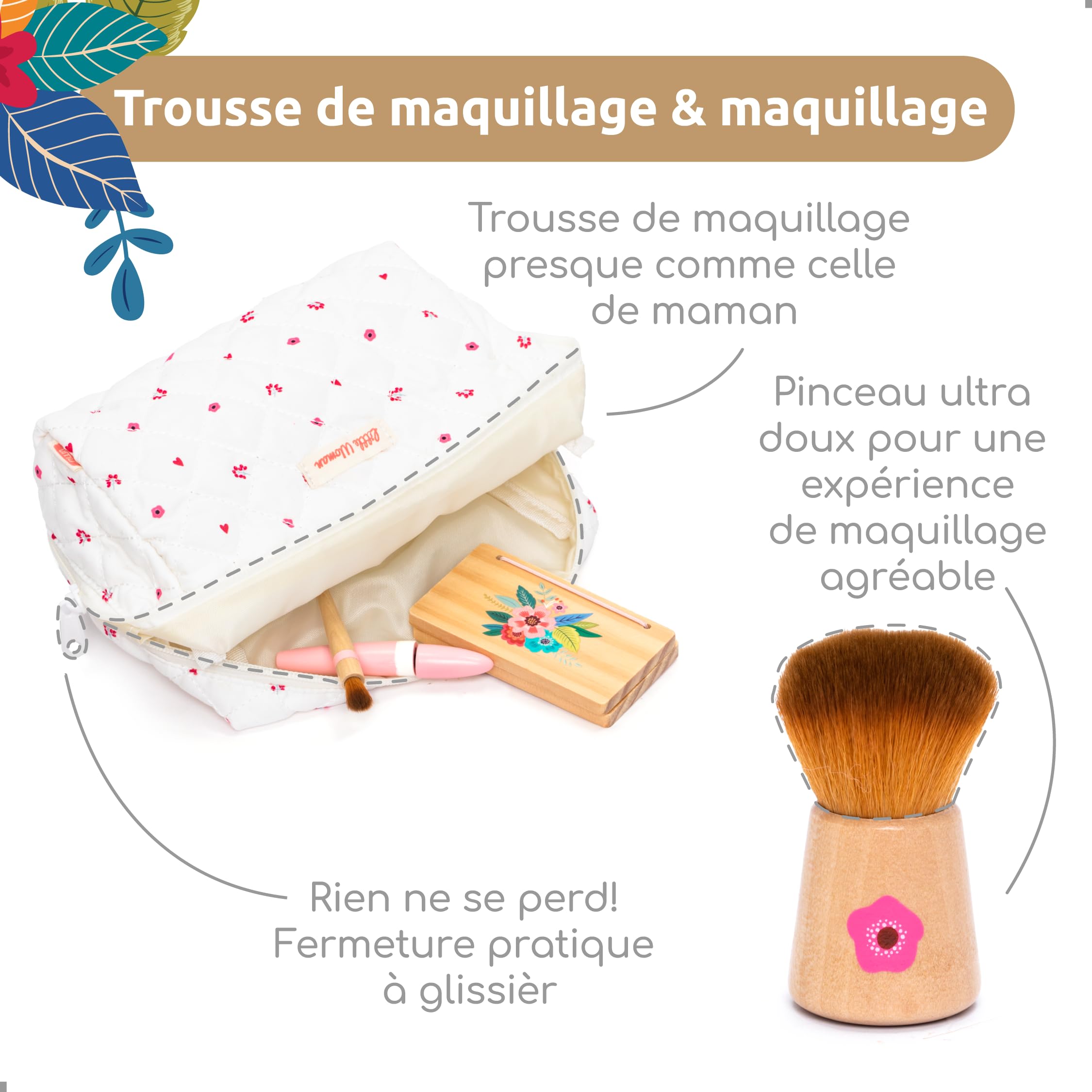 UMU® Coffret Maquillage Enfant en Bois – Set Cosmétique avec Rouge à Lèvres, Parfum, Poudre & Trousse de Maquillage – Jouet Beauté Fille dès 3 4 5 6 Ans