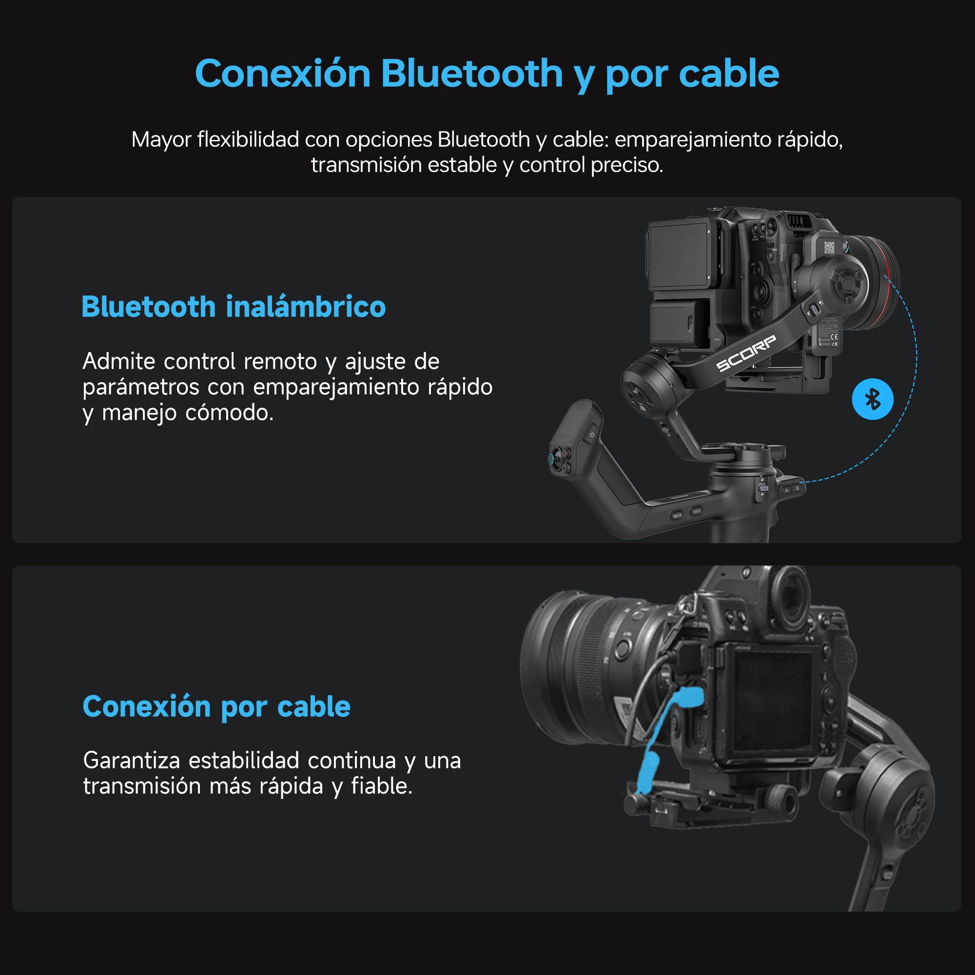 FeiyuTech SCORP-C2 Estabilizador de Cámara 3 Ejes con AI Tracking 4.0, Carga 3,5 kg, Grabación Vertical, Rotación Automática 360° y Control Bluetooth, Gimbal para Sony/Canon/Nikon, Vlogging y Cine