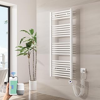 Heilmetz Badheizkörper Elektrisch mit Smart WiFi Heizstab 500W Leistung 1200 x 500 mm Weiß Gerade Bad Heizkörper Handtuchwärmer Handtuchtrockner mit Thermostat Timer