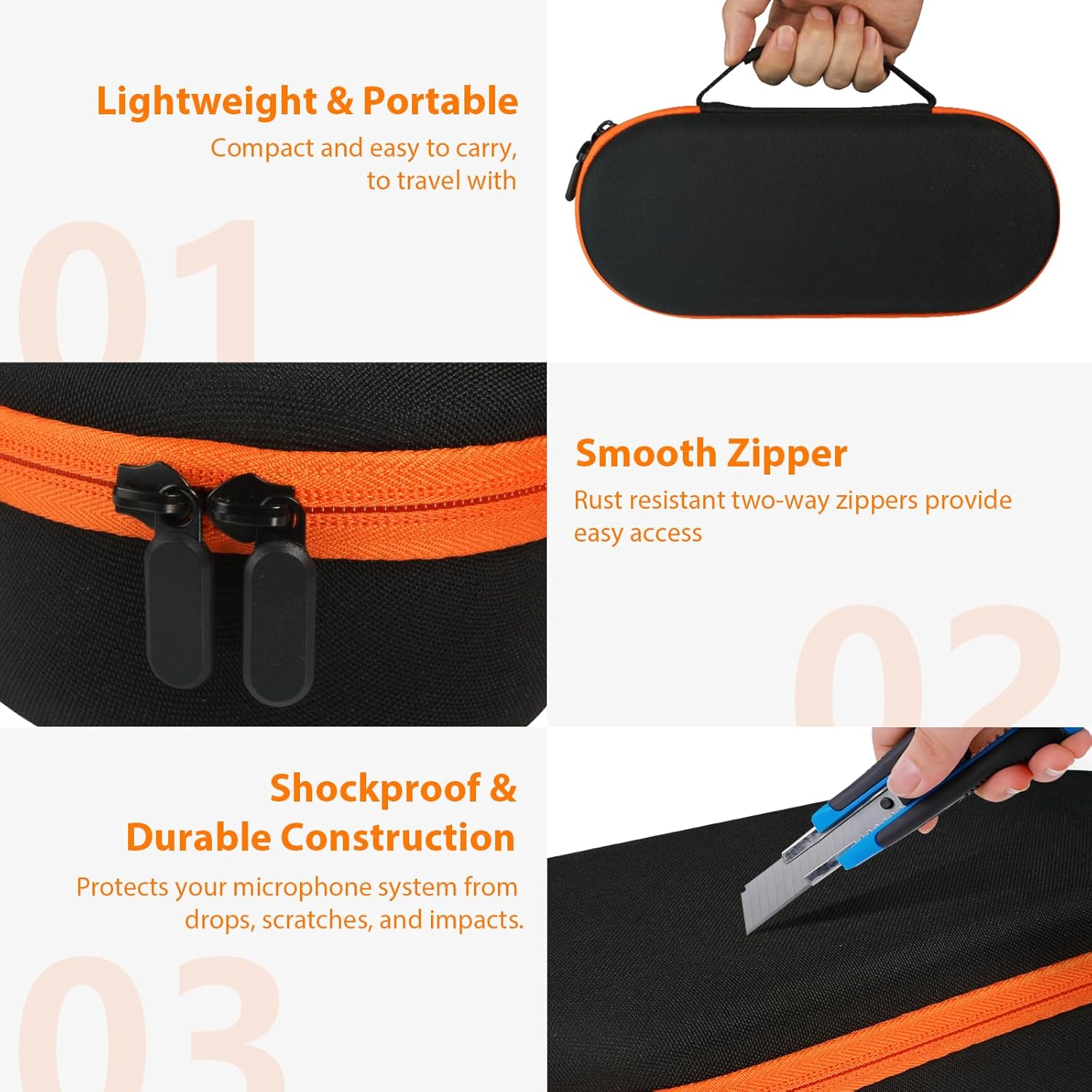 Wireless Microphone Case Compatible with JBL Wireless 2 Microphone System, Handheld Dual Mic Carrying Case, Travel Bag for Receiver, Batteries and Adapter, Karaoke - Orange (Box Only) - Image 4