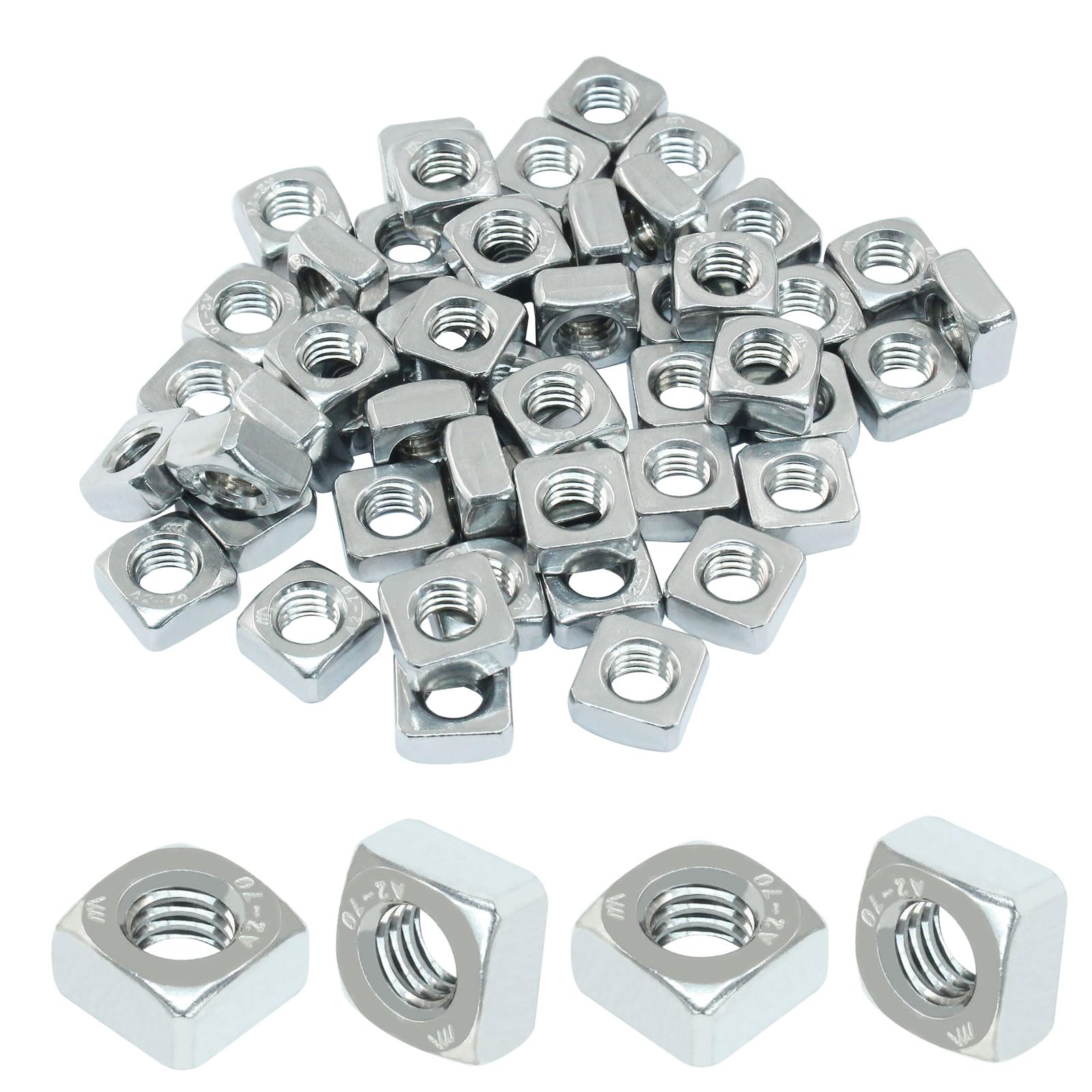 Stainless Steel Square Nuts - 50 Pack M6 -1