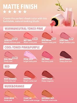 SHEGLAM Color Bloom Liquid Blush Makeup for Cheeks Matte Finish -004 Hot Topic