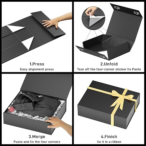 Miniatura 4 de Cajas de regalo con tapas, 11.5 x 7.8 x 3 pulgadas, caja de regalo negra para regalos, cierre magnético para camisetas, guantes, bufandas, libros,