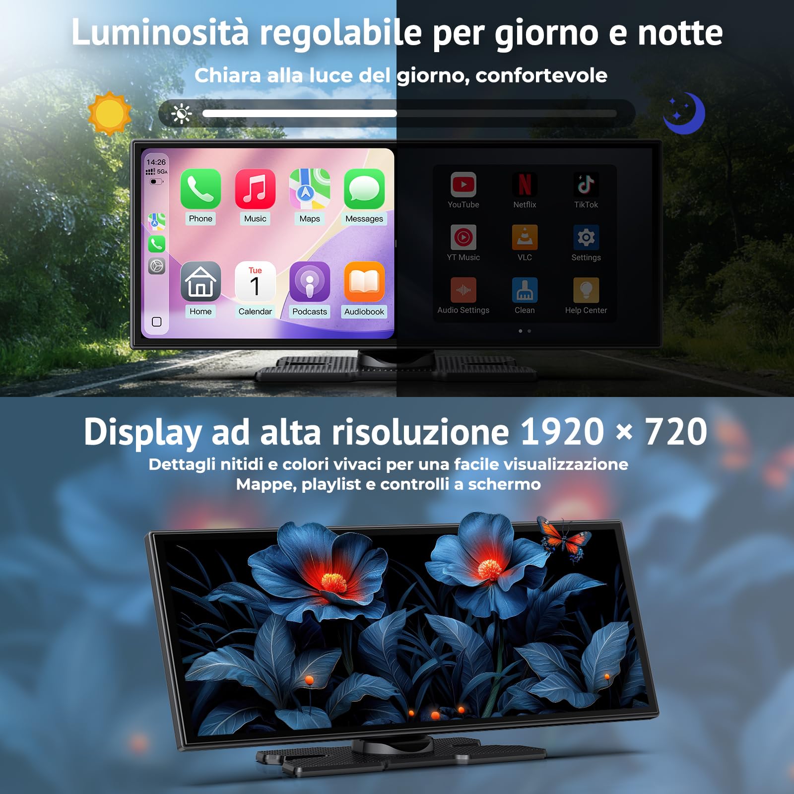 Schermo CarPlay wireless da 10,25" per auto con app Net-flix e Youtube | Touch Screen Car Play per CarPlay e Android Auto, Telecamera di retromarcia incorporata, custodia video di intrattenimento