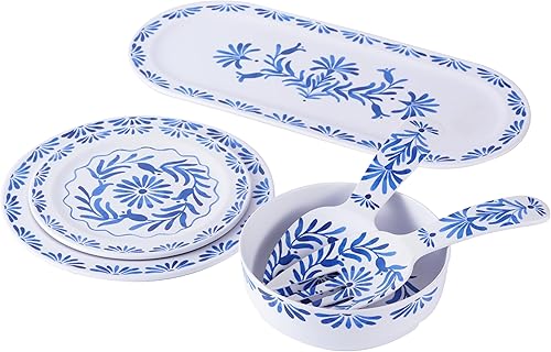 Miniatura 3 de Azul Plato llano, 10.5 pulgadas, melamina pura, interiorexterior, azul y blanco, juego de 6