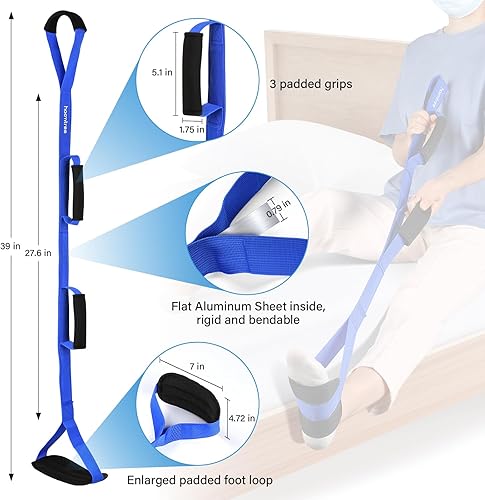 Miniatura 5 de Correa de levantamiento de piernas de 39 pulgadas de largo con asas acolchadas y bucle para el pie, levantador rígido de piernas, kit de