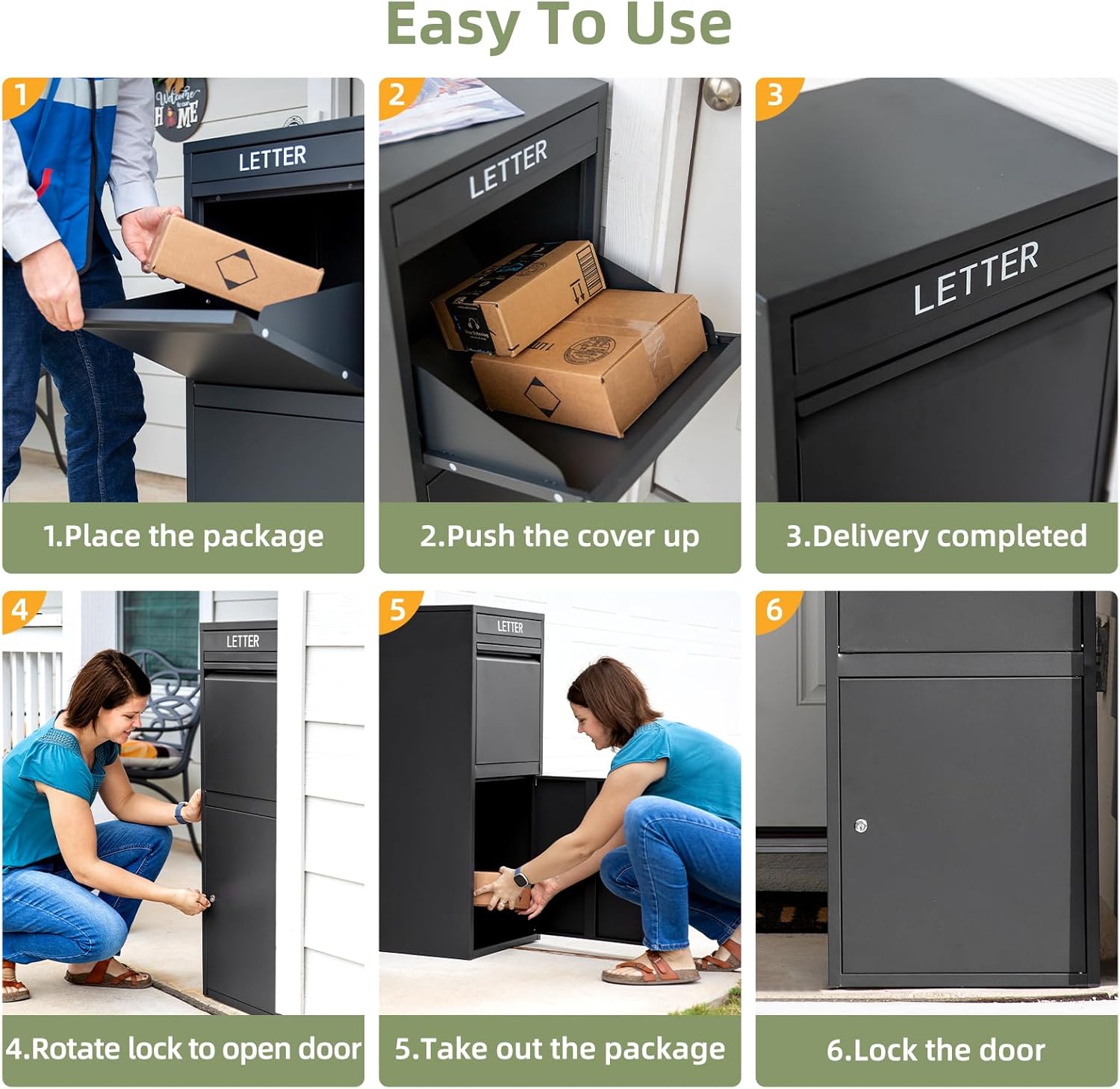 Package Delivery Boxes for Outside, Extra Large Capacity Modern Mailbox, Outdoor Freestanding Porch Box for Package (Black) - Image 7