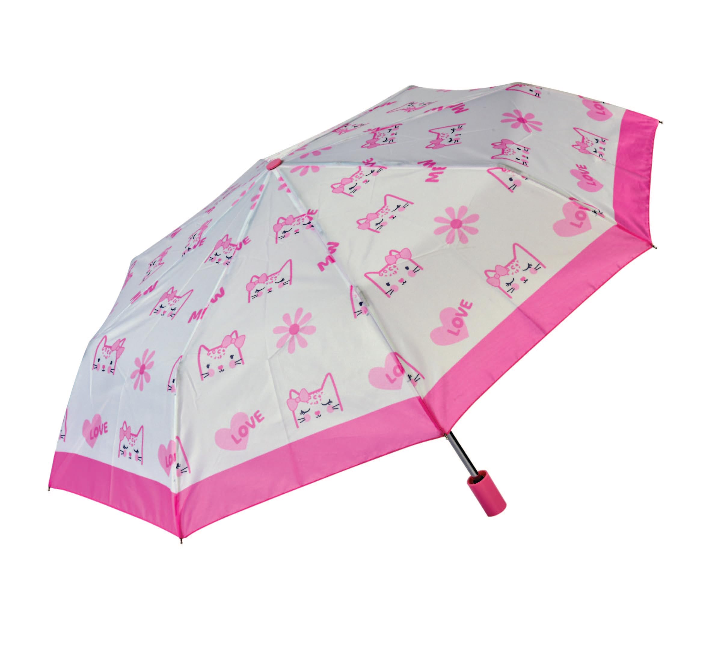 Nicole Miller Folding Umbrella for Girls, Compact Collapsible with Wide Canopy, Protective Sleeve and Wrist Strap Included
