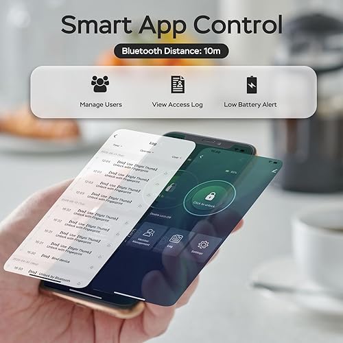 Miniatura 5 de GeekTale Cerradura de cerrojo inteligente con perilla de puerta de paso, cerrojo de huellas dactilares con aplicación, giro para bloquear y