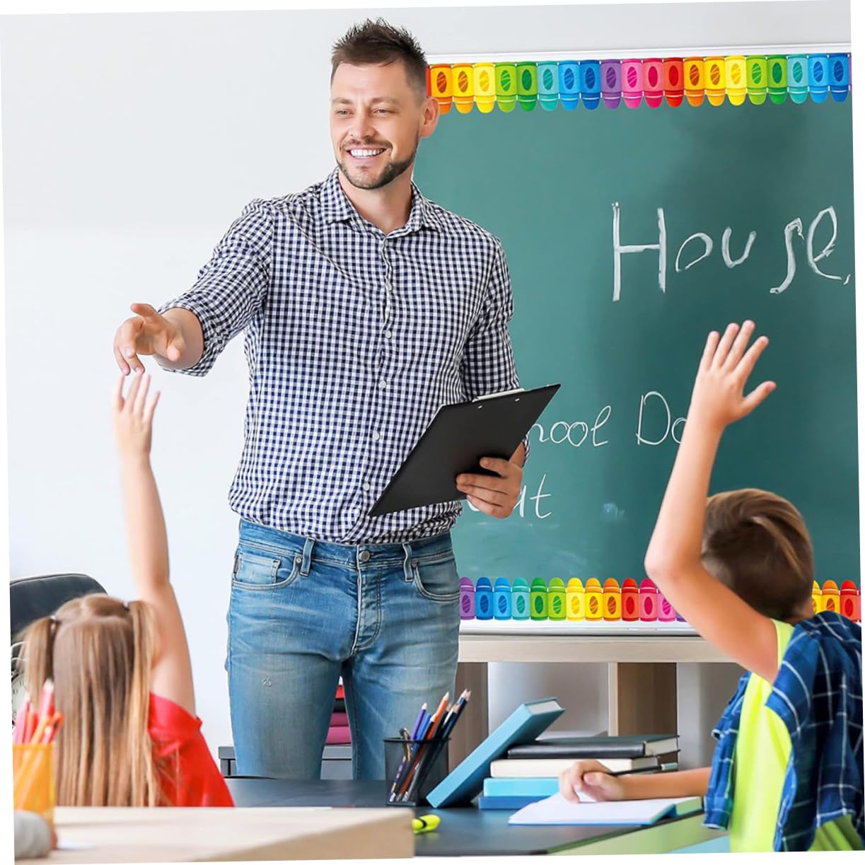 jojofuny 3 Rollen Randaufkleber Mit Buntstift Dekorationen Lehrreich Vinyl Grenzaufkleber Tafel Klassenzimmer Klassenzimmeraufkleber Pinnwand- Aufkleber Aus Beschichtetem Papier