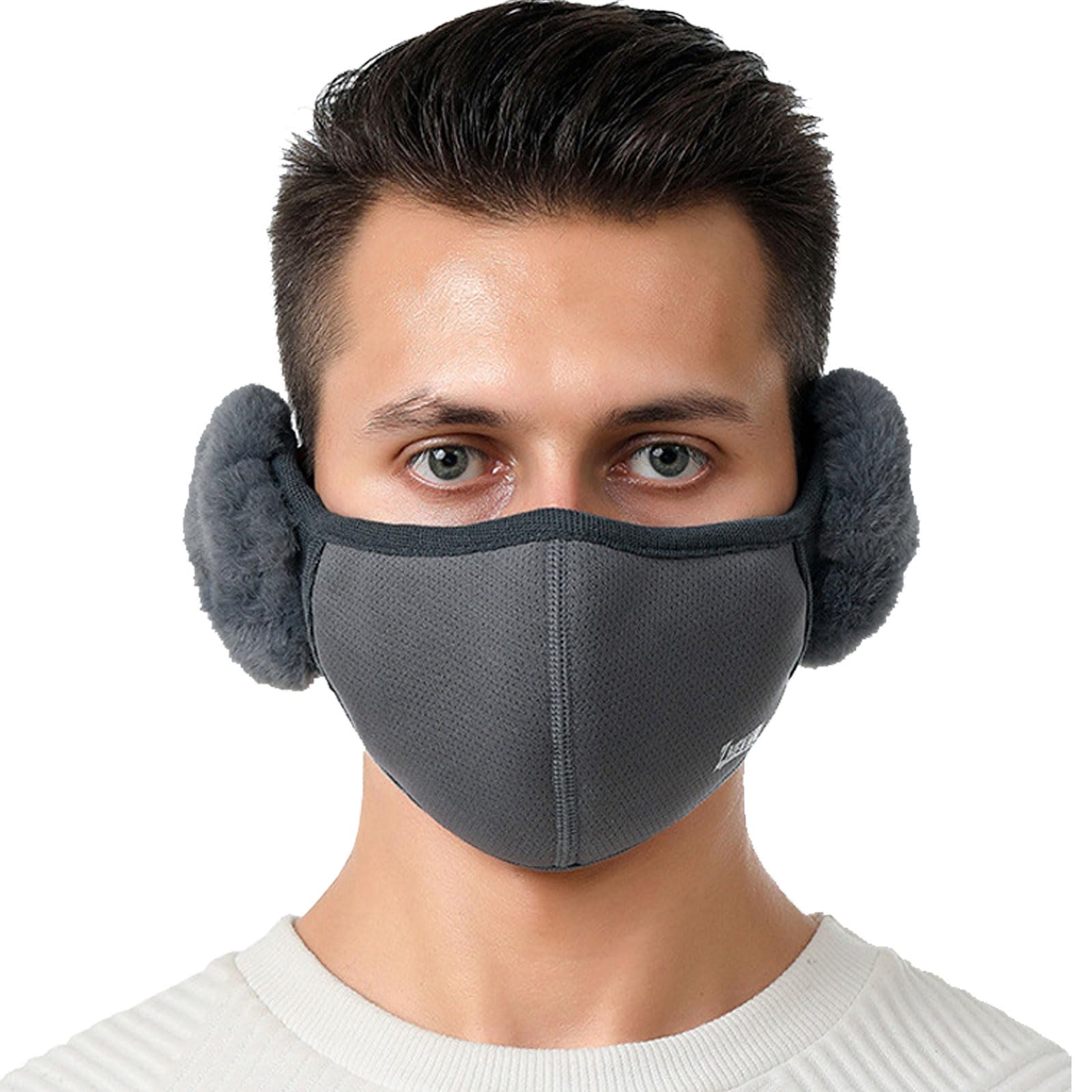 Ear Muffs Winter Warm Earmuffs with Mask 2-in-1 Plush Ear Warmers for Windproof Warm Ear Cover for Cold Air Bandless Ear Warmer for Skiing, Running, Cycling