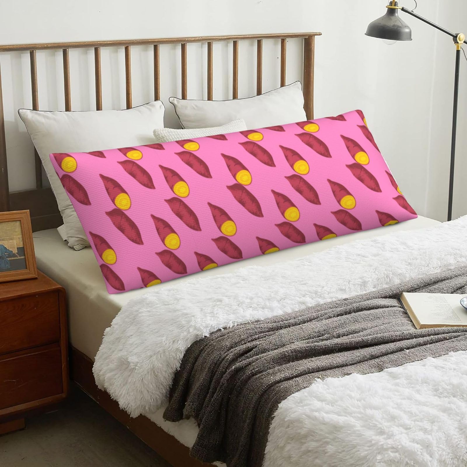 Sweet Potato Pattern, Body Pillow Cover with Zipper,Long Body Pillowcase 20 x 60 in