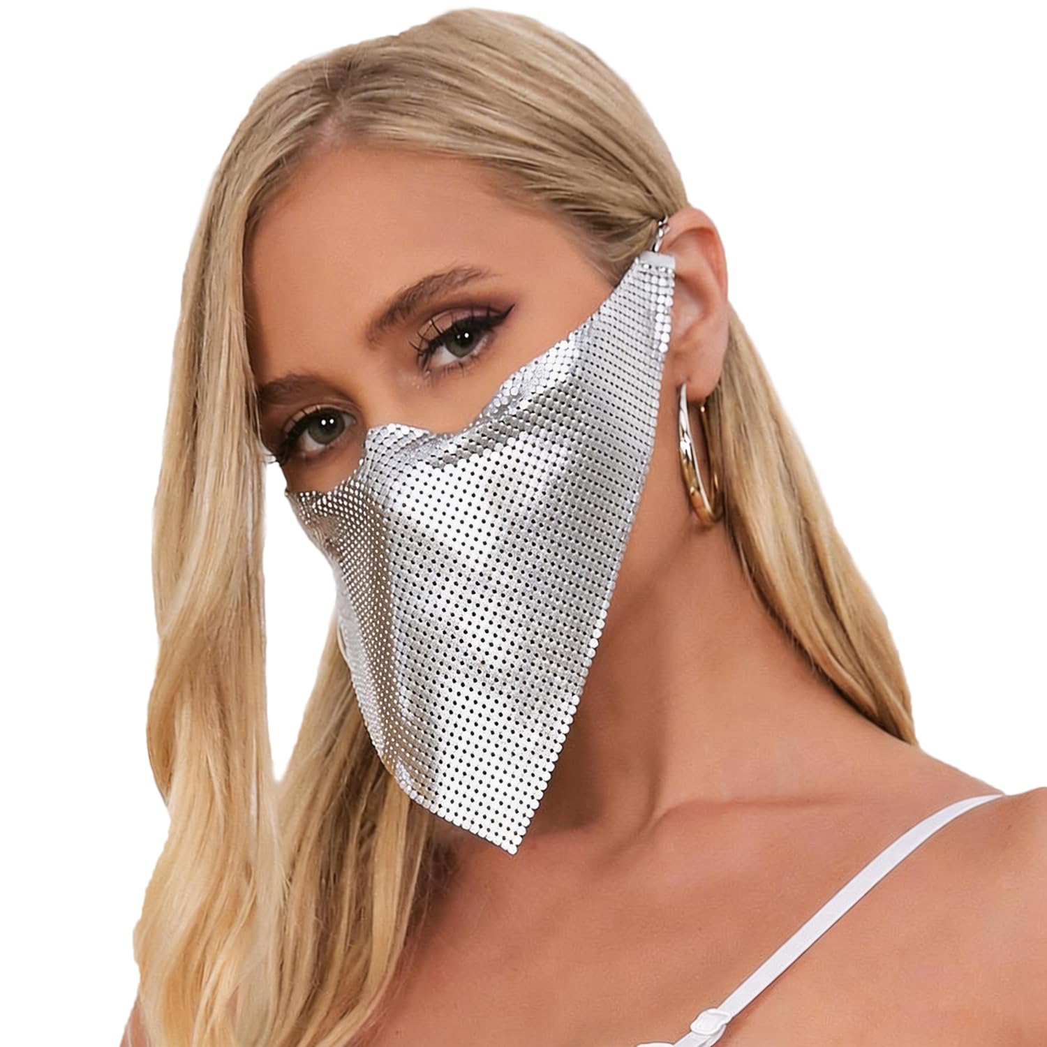 ITODA Sparkly Rhinestone Face Mask Shiny Bling Mesh Mask Halloween Half Face Masks Venetian Mardi Gras Dress Masks Triangle Face Cover for Dance Party Stage Punk Cosplay